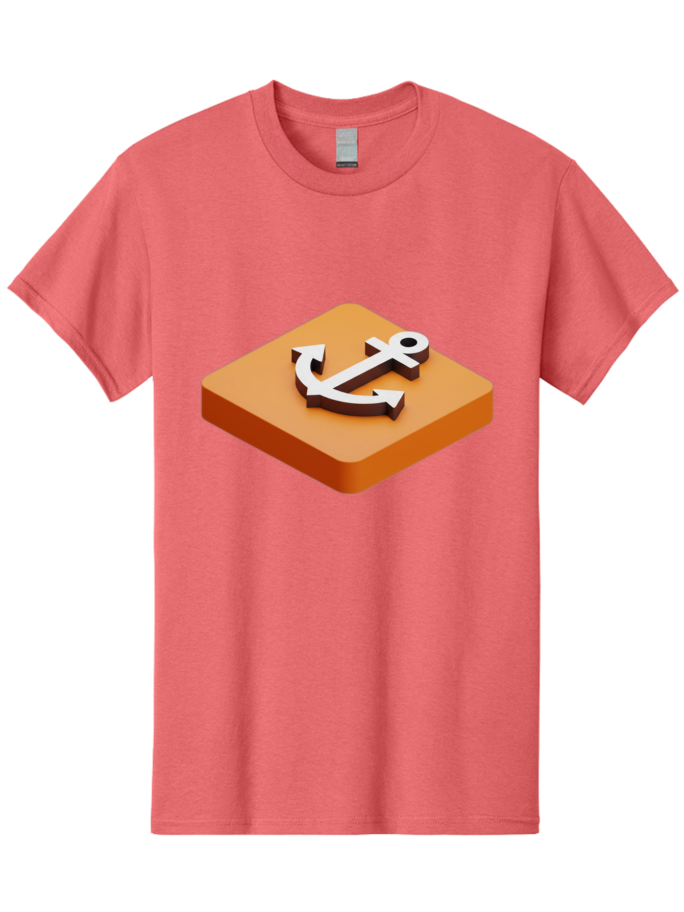 Anchor-1 Men'S Graphic Tee, 100% Cotton, Comfortable Casual Summer Wear, Machine Washable, 3D Anchor Icon, Orange Square Base, Nautical Symbol, Maritime Emblem, Stability And Strength, Modern Design, Digital Graphic Bae113