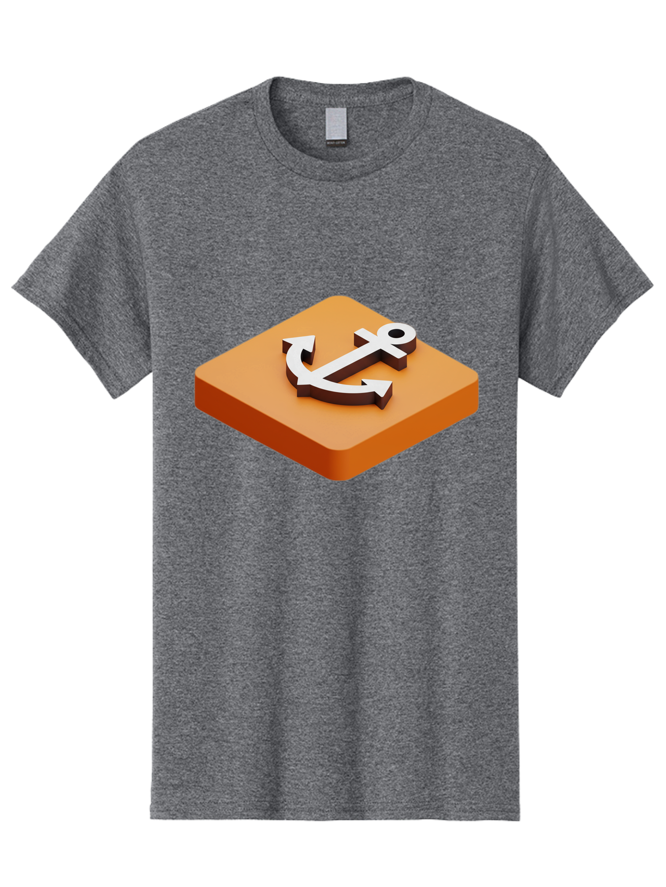 Anchor-1 Men'S Graphic Tee, 100% Cotton, Comfortable Casual Summer Wear, Machine Washable, 3D Anchor Icon, Orange Square Base, Nautical Symbol, Maritime Emblem, Stability And Strength, Modern Design, Digital Graphic Bae113