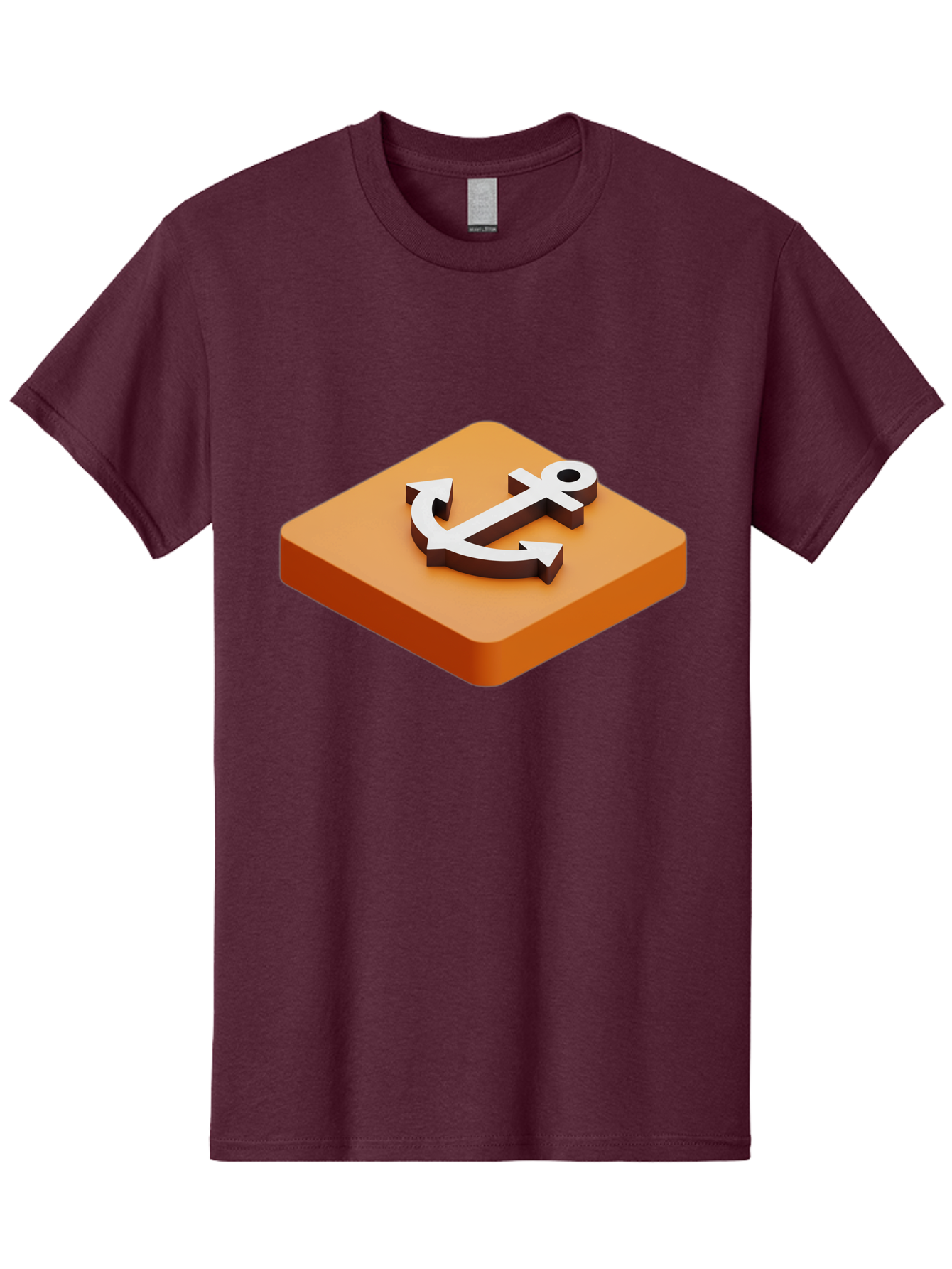 Anchor-1 Men'S Graphic Tee, 100% Cotton, Comfortable Casual Summer Wear, Machine Washable, 3D Anchor Icon, Orange Square Base, Nautical Symbol, Maritime Emblem, Stability And Strength, Modern Design, Digital Graphic Bae113