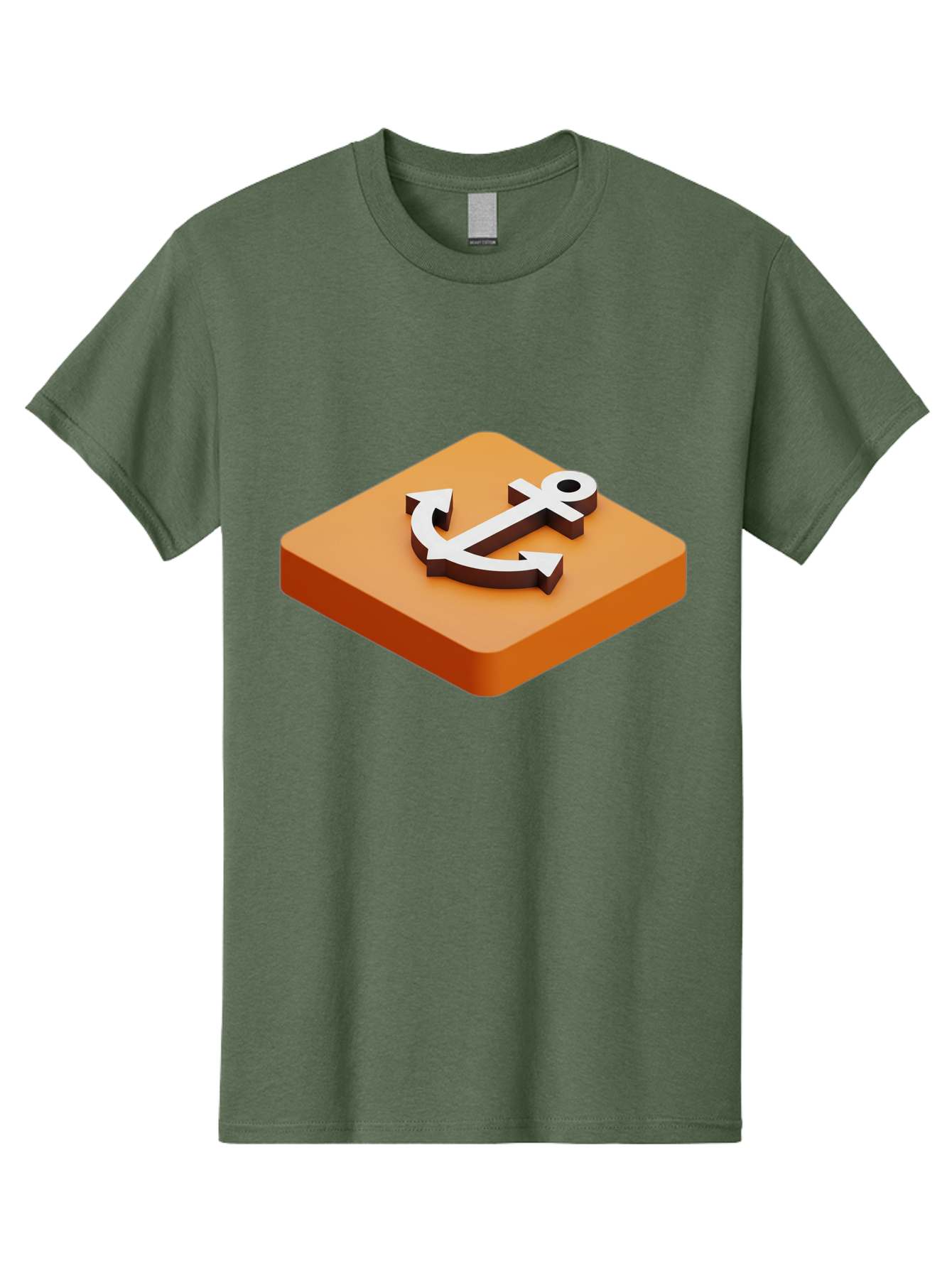 Anchor-1 Men'S Graphic Tee, 100% Cotton, Comfortable Casual Summer Wear, Machine Washable, 3D Anchor Icon, Orange Square Base, Nautical Symbol, Maritime Emblem, Stability And Strength, Modern Design, Digital Graphic Bae113