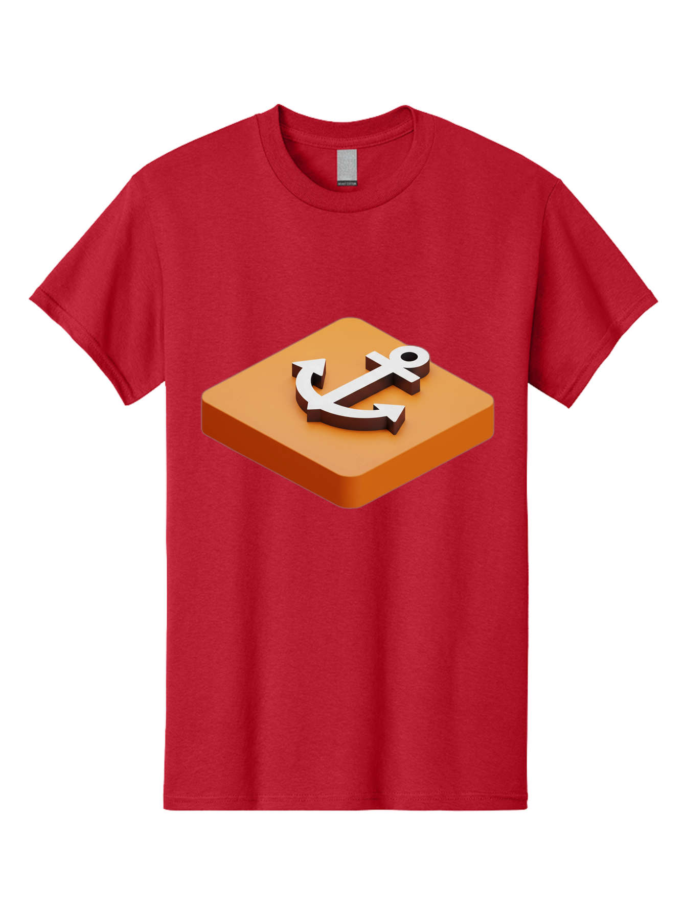 Anchor-1 Men'S Graphic Tee, 100% Cotton, Comfortable Casual Summer Wear, Machine Washable, 3D Anchor Icon, Orange Square Base, Nautical Symbol, Maritime Emblem, Stability And Strength, Modern Design, Digital Graphic Bae113