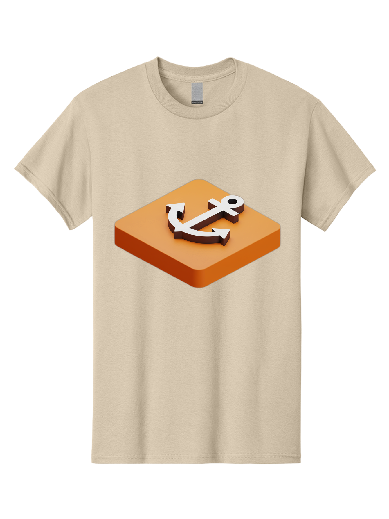 Anchor-1 Men'S Graphic Tee, 100% Cotton, Comfortable Casual Summer Wear, Machine Washable, 3D Anchor Icon, Orange Square Base, Nautical Symbol, Maritime Emblem, Stability And Strength, Modern Design, Digital Graphic Bae113