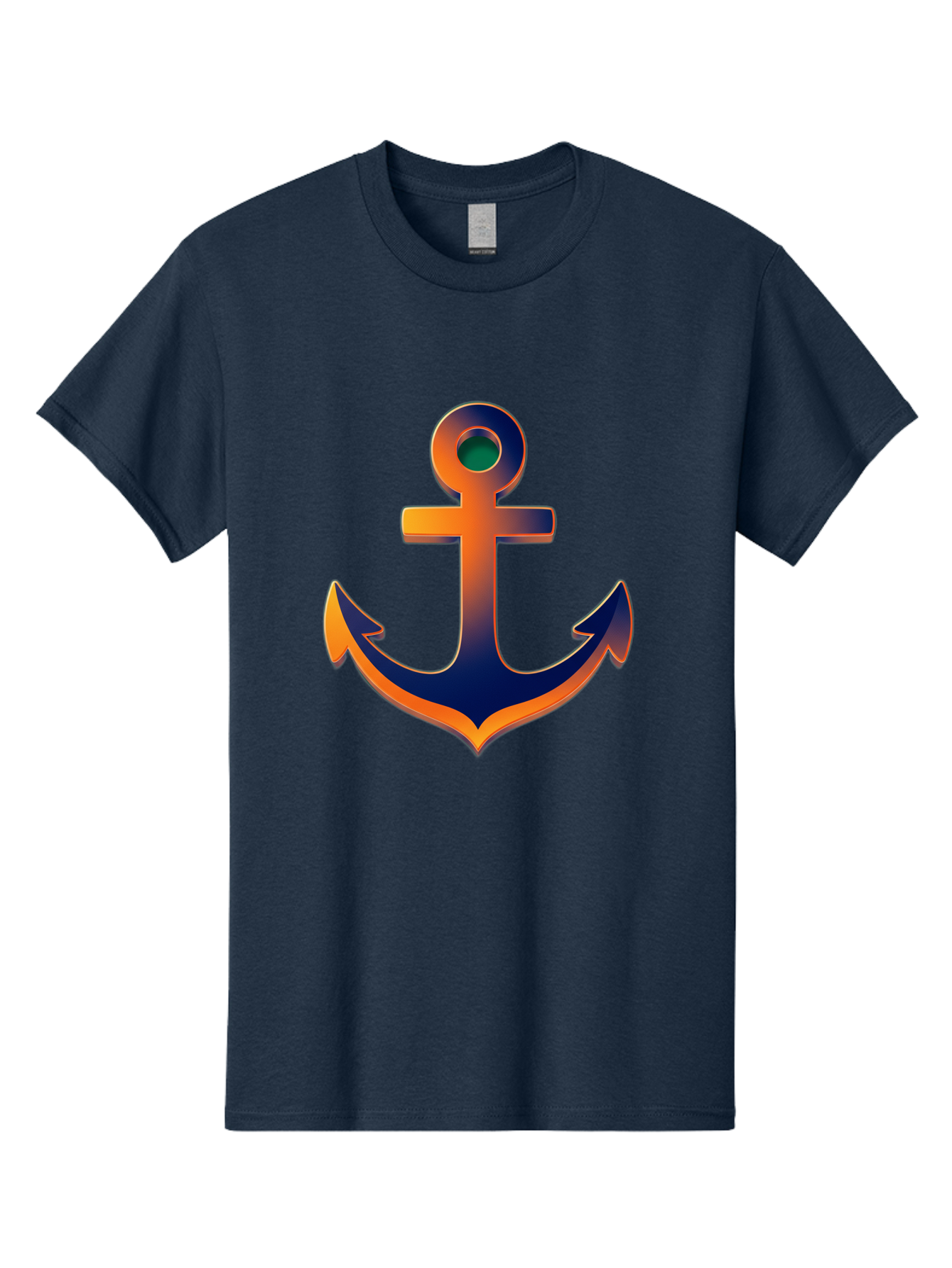 Anchor Men'S Graphic Tee, 100% Cotton, Comfortable Casual Summer Wear, Machine Washable, Anchor Symbol, Nautical Theme, Navy Blue And Orange Gradient, 3D Effect, Maritime Icon, Bold Design, Gradient Colors, Anchor Illustration Bae114