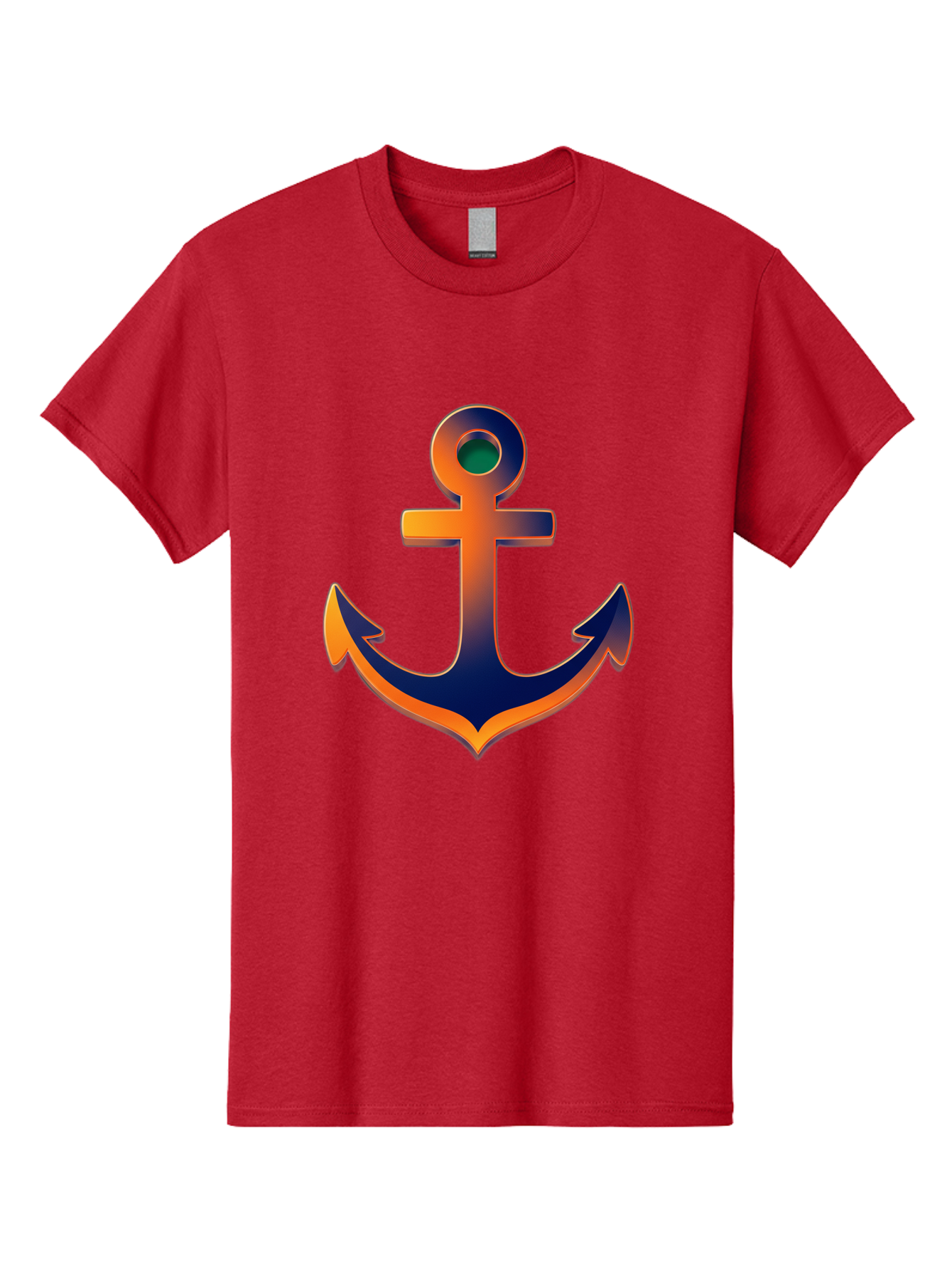 Anchor Men'S Graphic Tee, 100% Cotton, Comfortable Casual Summer Wear, Machine Washable, Anchor Symbol, Nautical Theme, Navy Blue And Orange Gradient, 3D Effect, Maritime Icon, Bold Design, Gradient Colors, Anchor Illustration Bae114