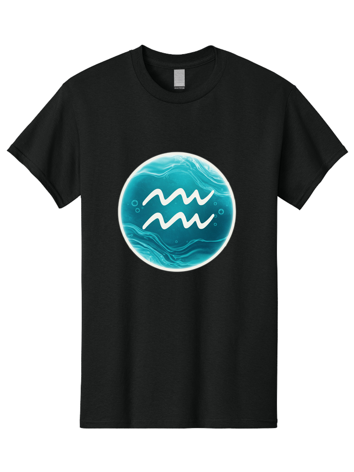 Aquarius Men'S Graphic Tee, 100% Cotton, Comfortable Casual Summer Wear, Machine Washable, Zodiac Symbol, Water Bearer Sign, Astrology Symbol, Aquarius Symbol, White Waves, Blue Circle, Mystical Design, Esoteric Art Bae115