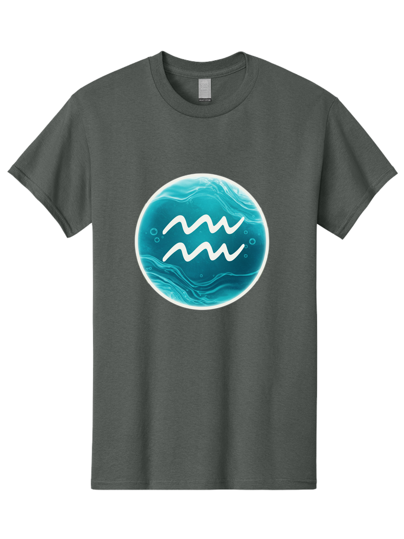 Aquarius Men'S Graphic Tee, 100% Cotton, Comfortable Casual Summer Wear, Machine Washable, Zodiac Symbol, Water Bearer Sign, Astrology Symbol, Aquarius Symbol, White Waves, Blue Circle, Mystical Design, Esoteric Art Bae115