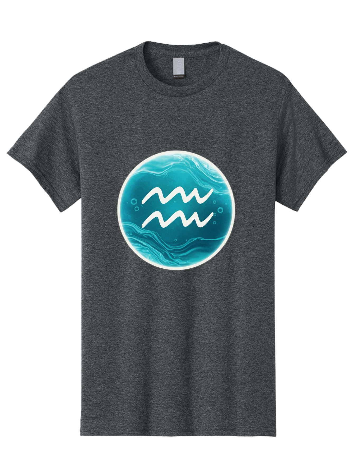 Aquarius Men'S Graphic Tee, 100% Cotton, Comfortable Casual Summer Wear, Machine Washable, Zodiac Symbol, Water Bearer Sign, Astrology Symbol, Aquarius Symbol, White Waves, Blue Circle, Mystical Design, Esoteric Art Bae115