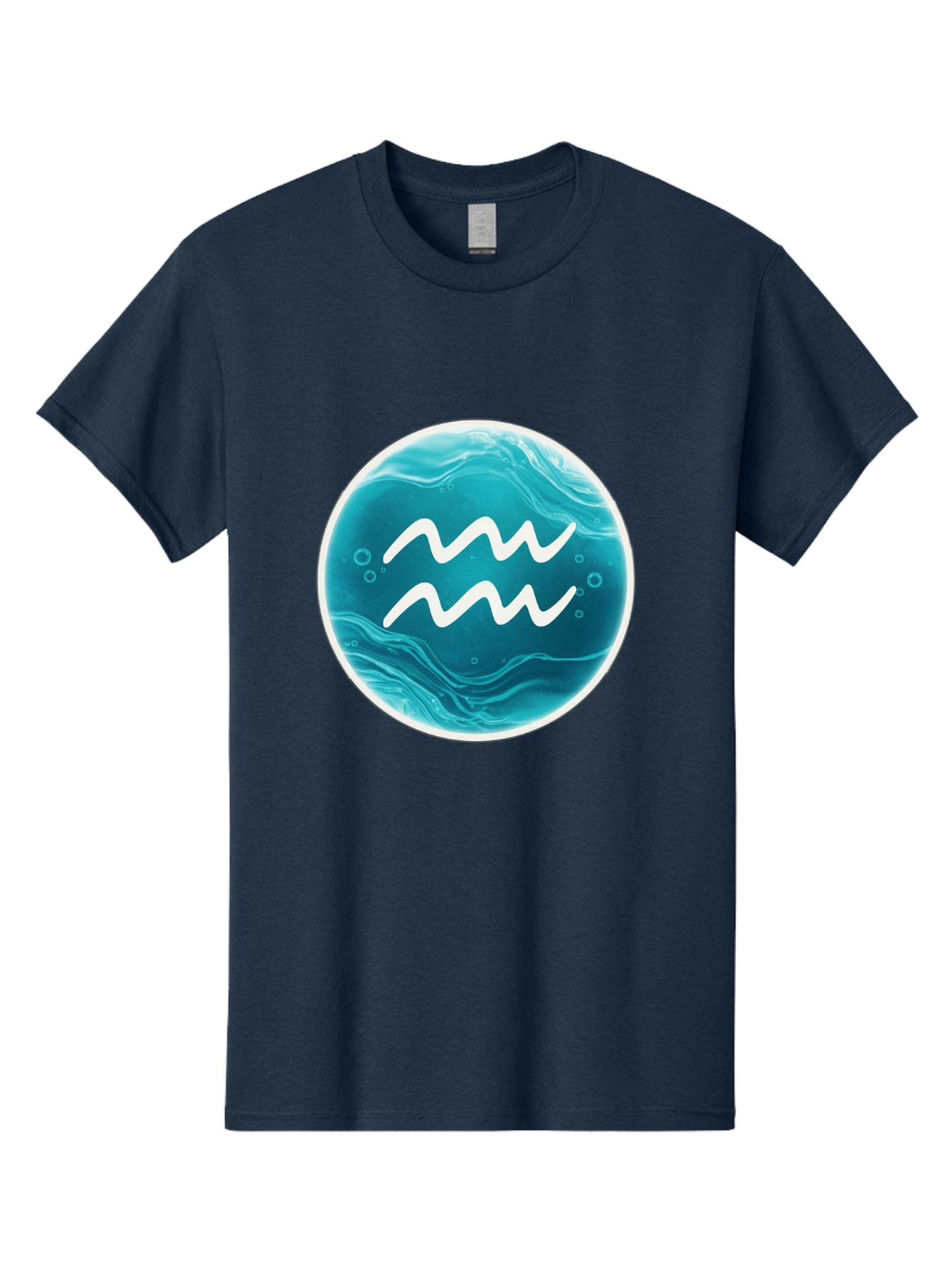 Aquarius Men'S Graphic Tee, 100% Cotton, Comfortable Casual Summer Wear, Machine Washable, Zodiac Symbol, Water Bearer Sign, Astrology Symbol, Aquarius Symbol, White Waves, Blue Circle, Mystical Design, Esoteric Art Bae115
