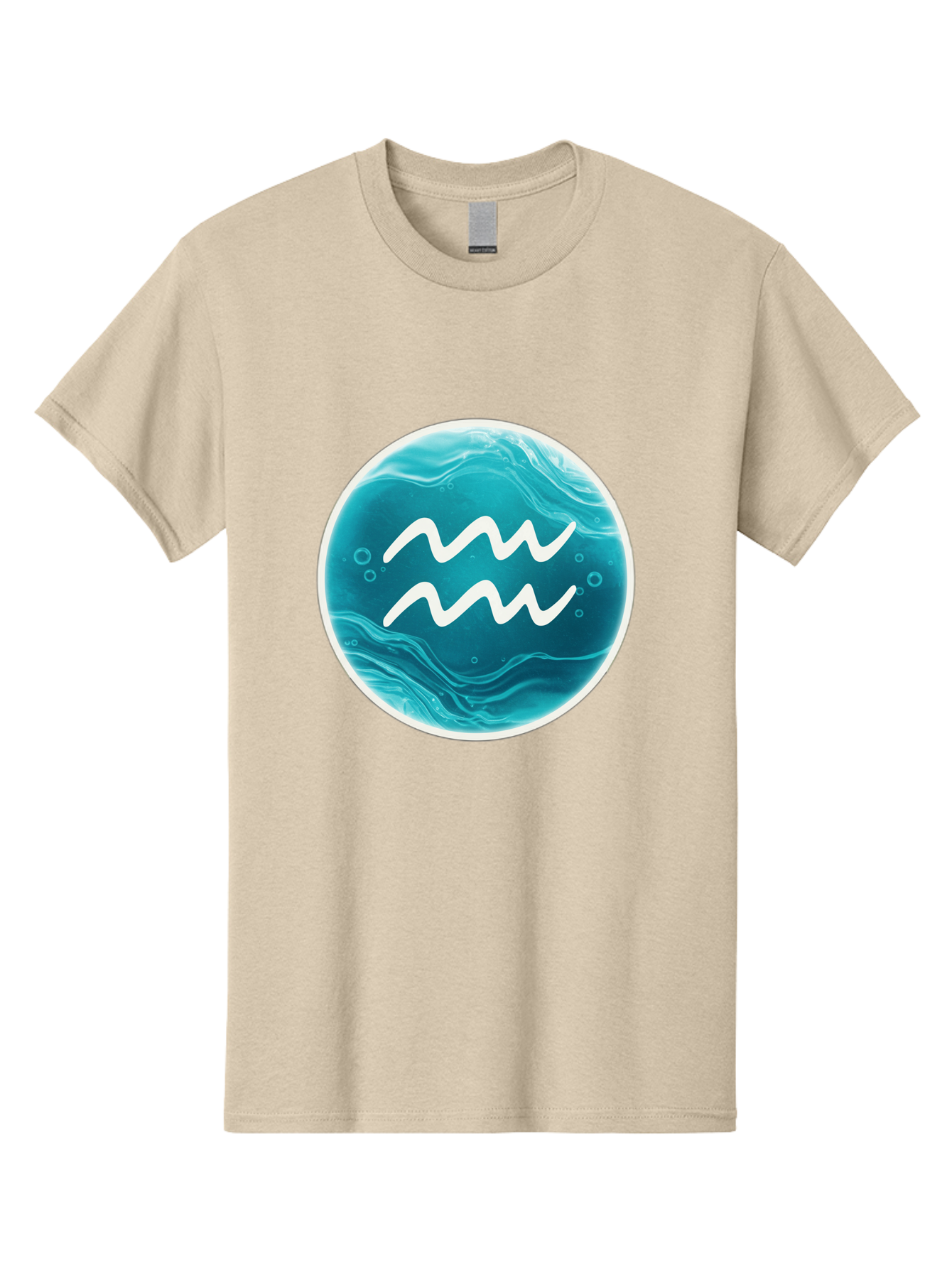Aquarius Men'S Graphic Tee, 100% Cotton, Comfortable Casual Summer Wear, Machine Washable, Zodiac Symbol, Water Bearer Sign, Astrology Symbol, Aquarius Symbol, White Waves, Blue Circle, Mystical Design, Esoteric Art Bae115