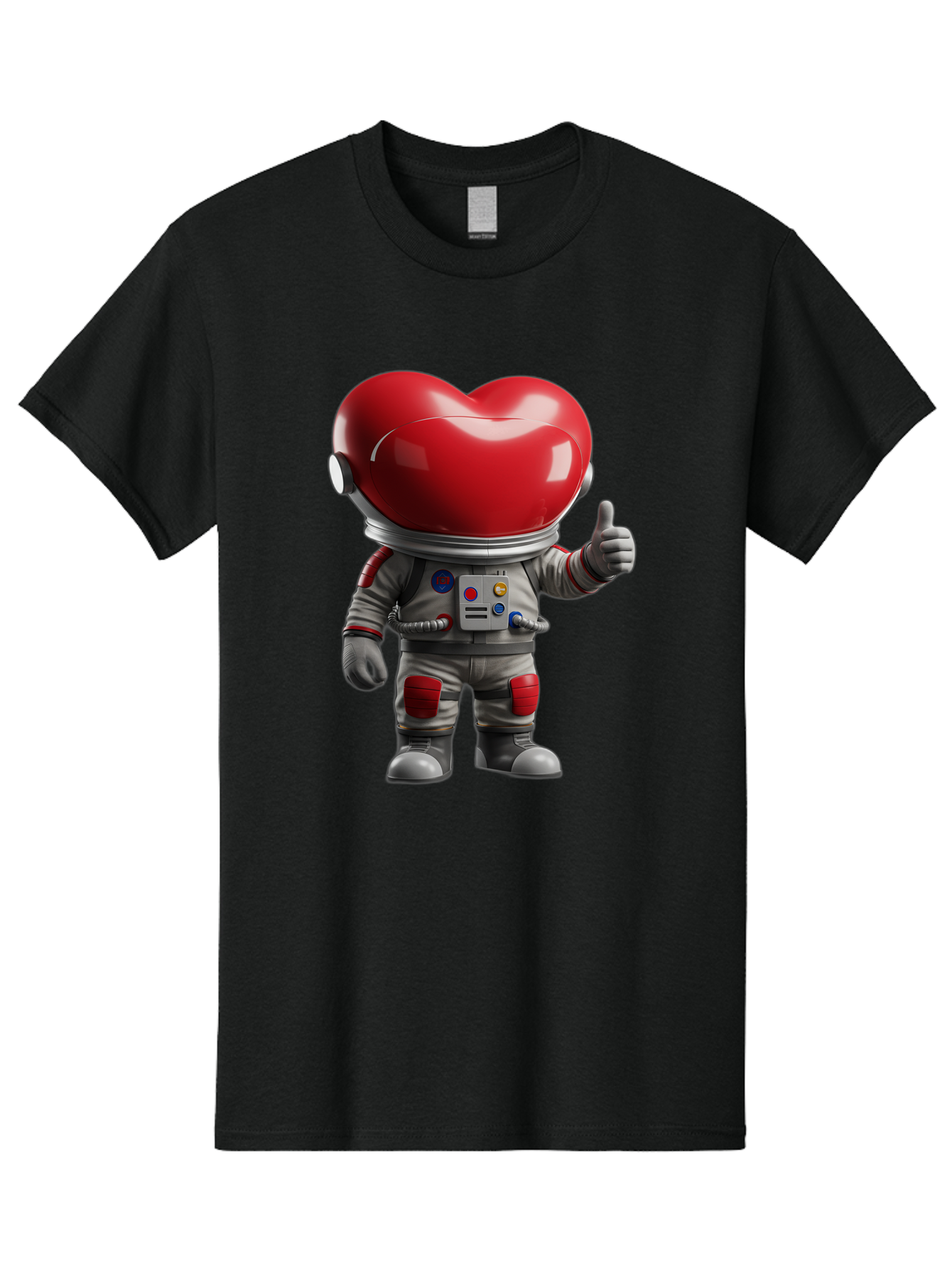Astronaut-Heart Men'S Graphic Tee, 100% Cotton, Comfortable Casual Summer Wear, Machine Washable, Astronaut With Heart-Shaped Helmet, Thumbs Up Gesture, Space Suit, Futuristic Design, Red And Gray Colors, Love In Space, Positivity, Approval Bae122