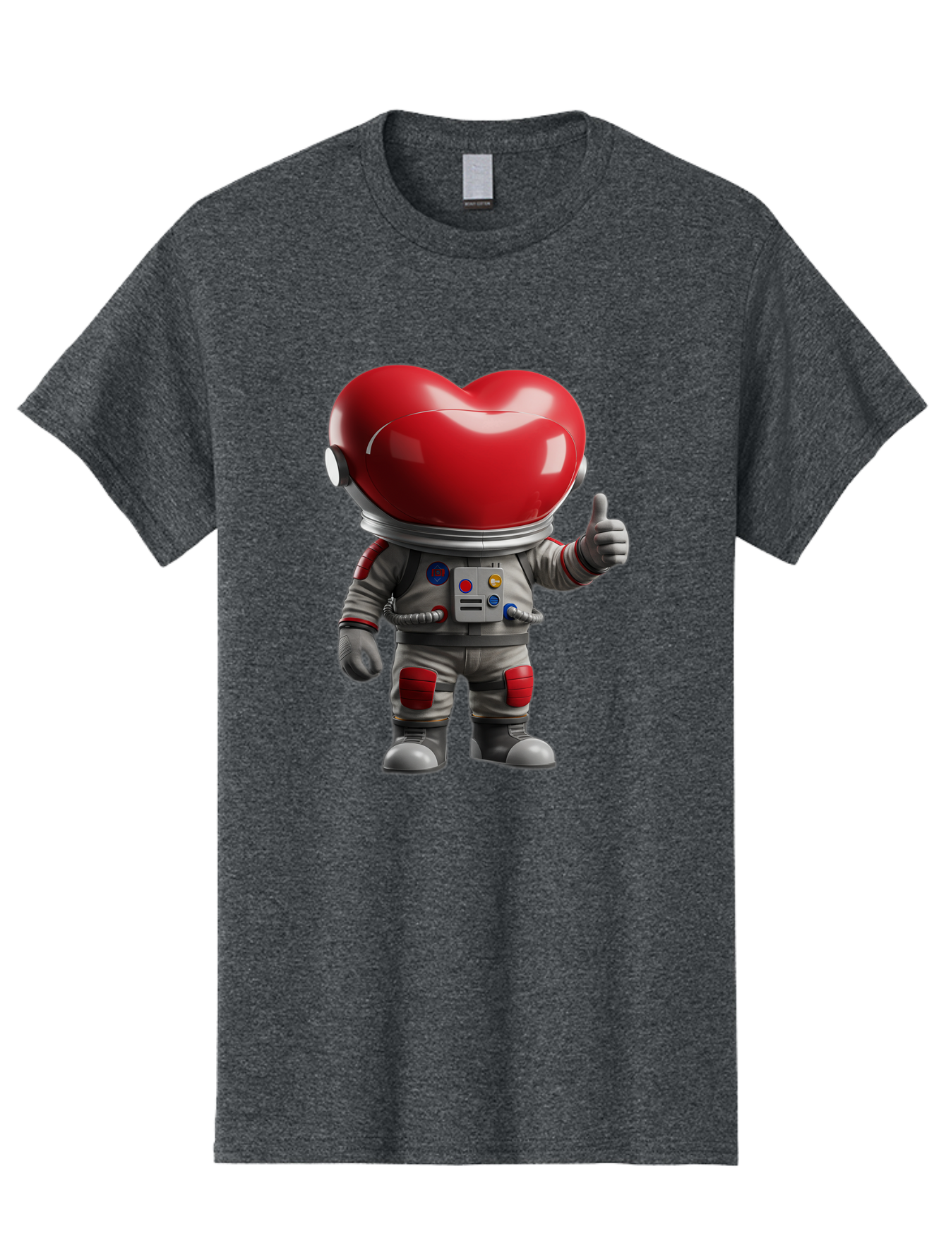 Astronaut-Heart Men'S Graphic Tee, 100% Cotton, Comfortable Casual Summer Wear, Machine Washable, Astronaut With Heart-Shaped Helmet, Thumbs Up Gesture, Space Suit, Futuristic Design, Red And Gray Colors, Love In Space, Positivity, Approval Bae122