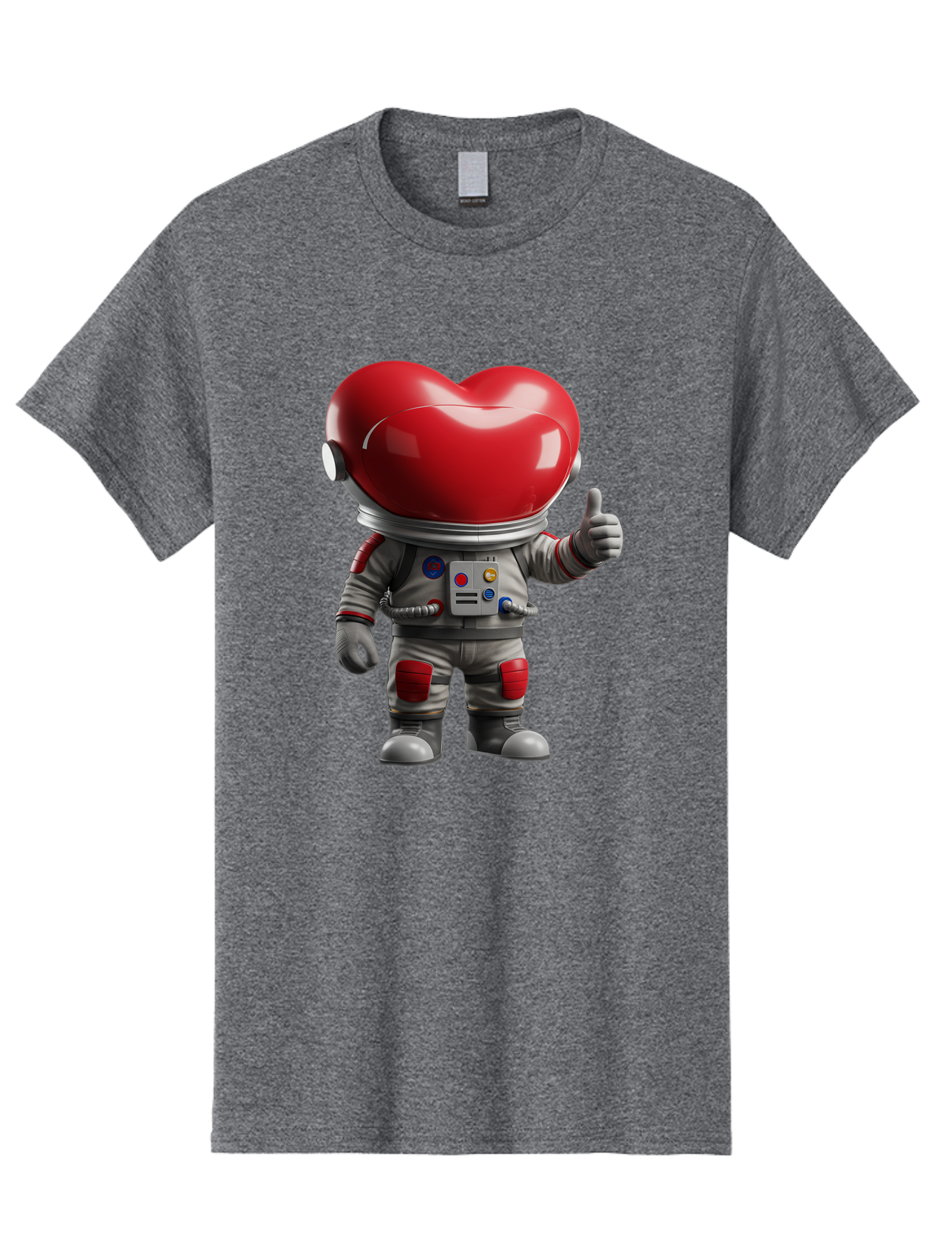 Astronaut-Heart Men'S Graphic Tee, 100% Cotton, Comfortable Casual Summer Wear, Machine Washable, Astronaut With Heart-Shaped Helmet, Thumbs Up Gesture, Space Suit, Futuristic Design, Red And Gray Colors, Love In Space, Positivity, Approval Bae122