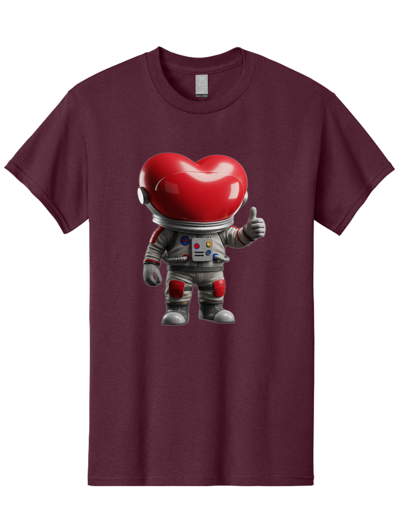 Astronaut-Heart Men'S Graphic Tee, 100% Cotton, Comfortable Casual Summer Wear, Machine Washable, Astronaut With Heart-Shaped Helmet, Thumbs Up Gesture, Space Suit, Futuristic Design, Red And Gray Colors, Love In Space, Positivity, Approval Bae122