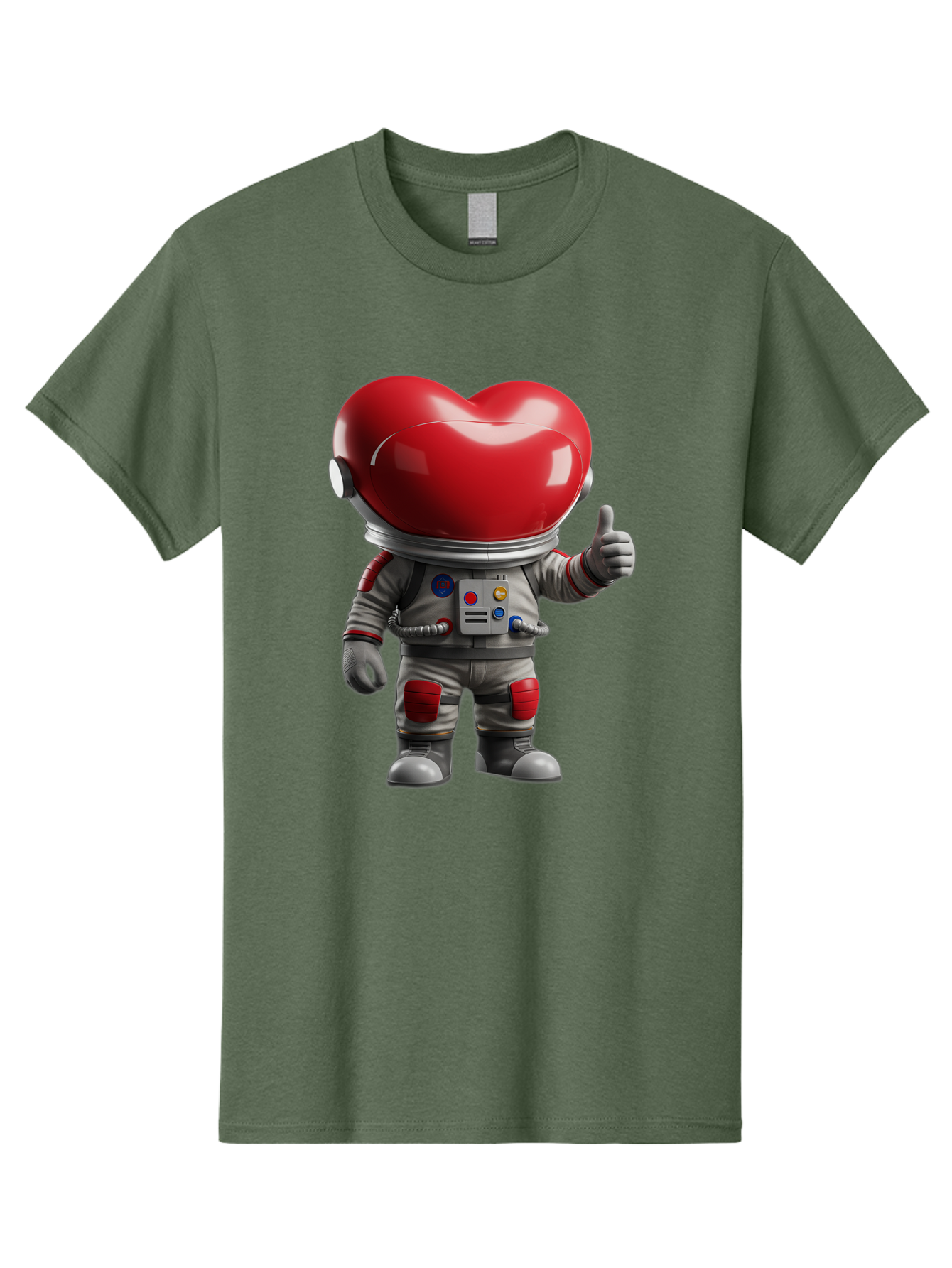 Astronaut-Heart Men'S Graphic Tee, 100% Cotton, Comfortable Casual Summer Wear, Machine Washable, Astronaut With Heart-Shaped Helmet, Thumbs Up Gesture, Space Suit, Futuristic Design, Red And Gray Colors, Love In Space, Positivity, Approval Bae122