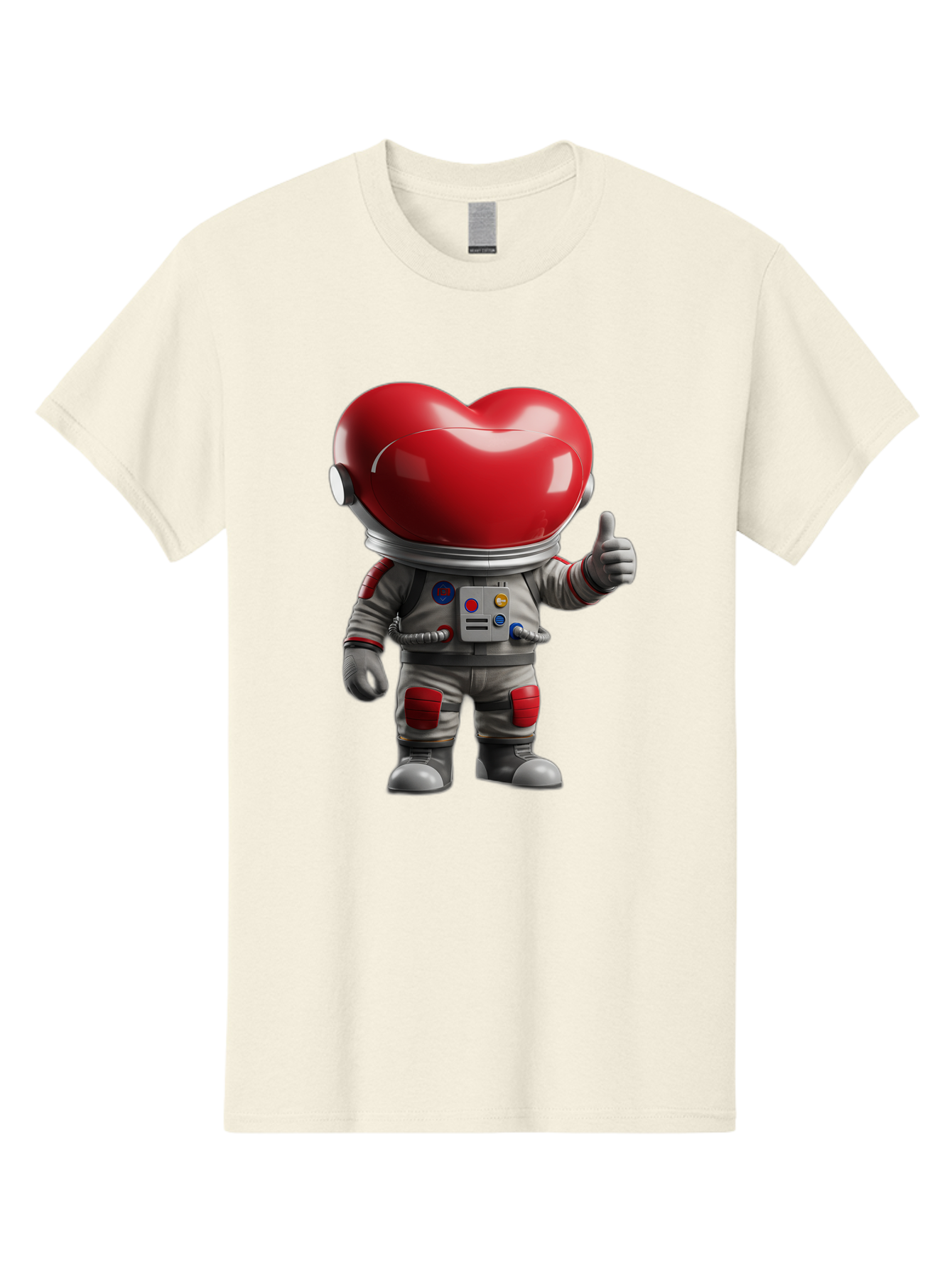 Astronaut-Heart Men'S Graphic Tee, 100% Cotton, Comfortable Casual Summer Wear, Machine Washable, Astronaut With Heart-Shaped Helmet, Thumbs Up Gesture, Space Suit, Futuristic Design, Red And Gray Colors, Love In Space, Positivity, Approval Bae122