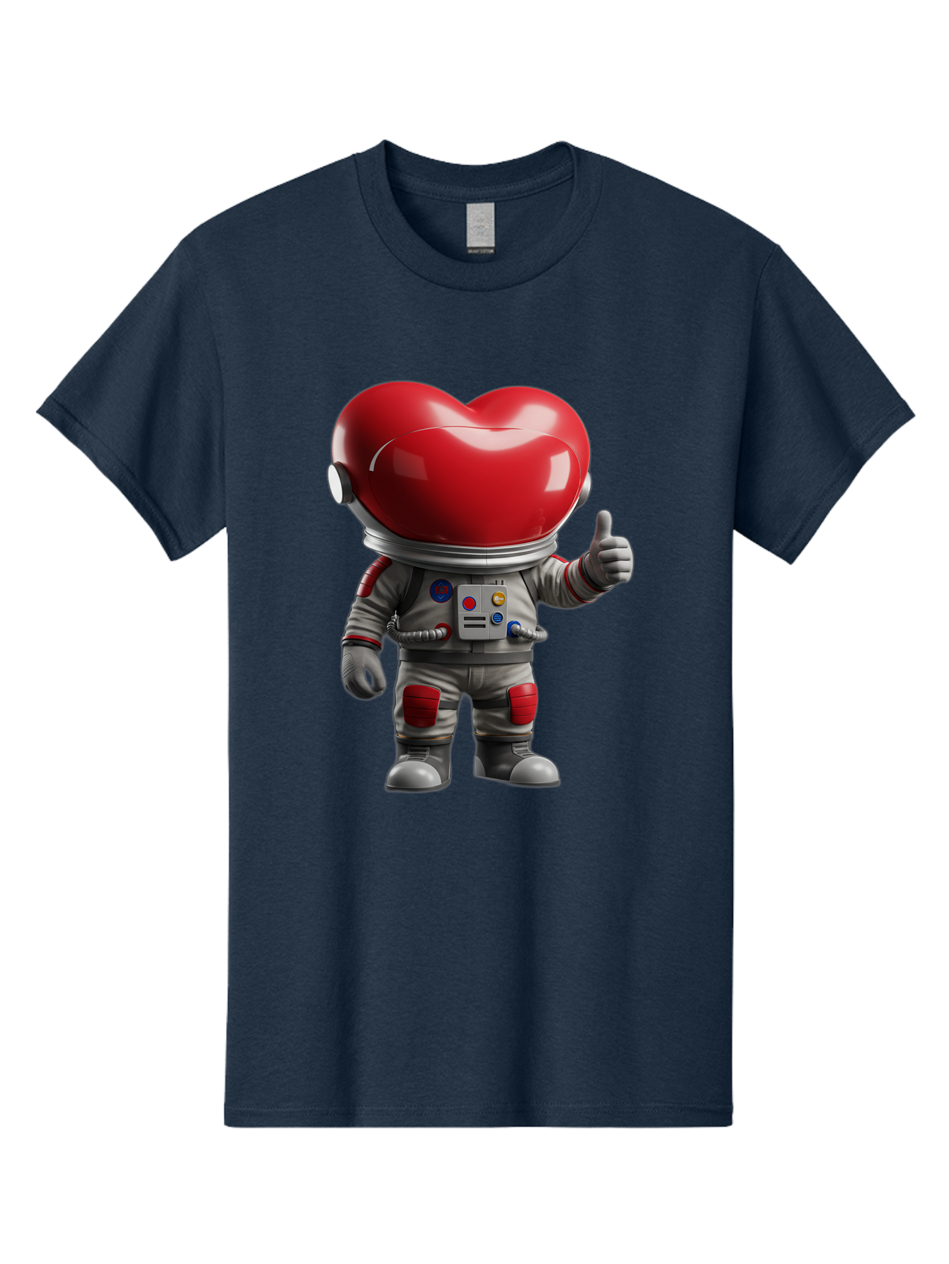 Astronaut-Heart Men'S Graphic Tee, 100% Cotton, Comfortable Casual Summer Wear, Machine Washable, Astronaut With Heart-Shaped Helmet, Thumbs Up Gesture, Space Suit, Futuristic Design, Red And Gray Colors, Love In Space, Positivity, Approval Bae122