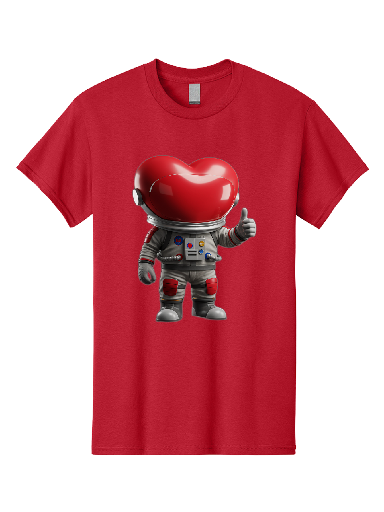 Astronaut-Heart Men'S Graphic Tee, 100% Cotton, Comfortable Casual Summer Wear, Machine Washable, Astronaut With Heart-Shaped Helmet, Thumbs Up Gesture, Space Suit, Futuristic Design, Red And Gray Colors, Love In Space, Positivity, Approval Bae122