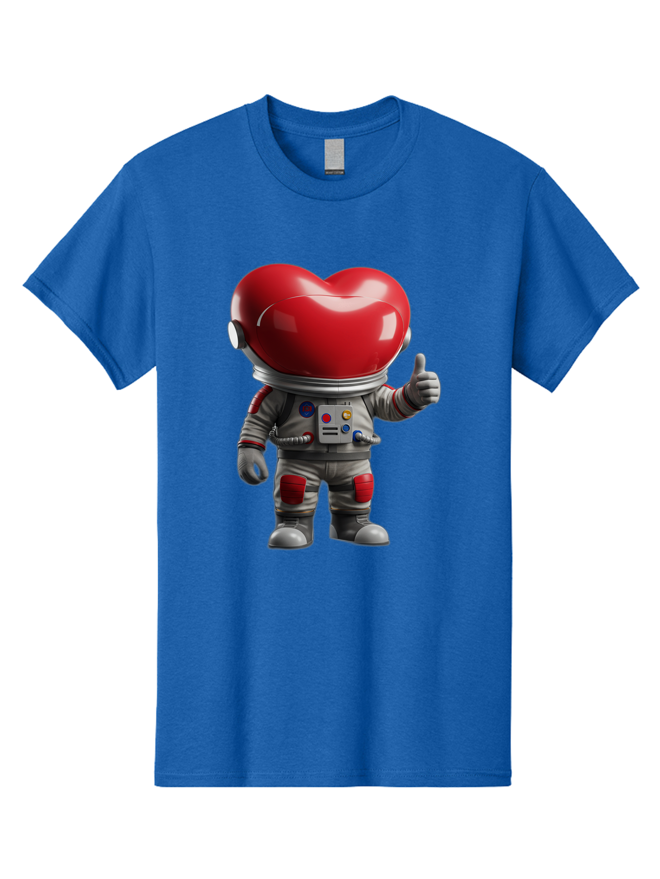 Astronaut-Heart Men'S Graphic Tee, 100% Cotton, Comfortable Casual Summer Wear, Machine Washable, Astronaut With Heart-Shaped Helmet, Thumbs Up Gesture, Space Suit, Futuristic Design, Red And Gray Colors, Love In Space, Positivity, Approval Bae122