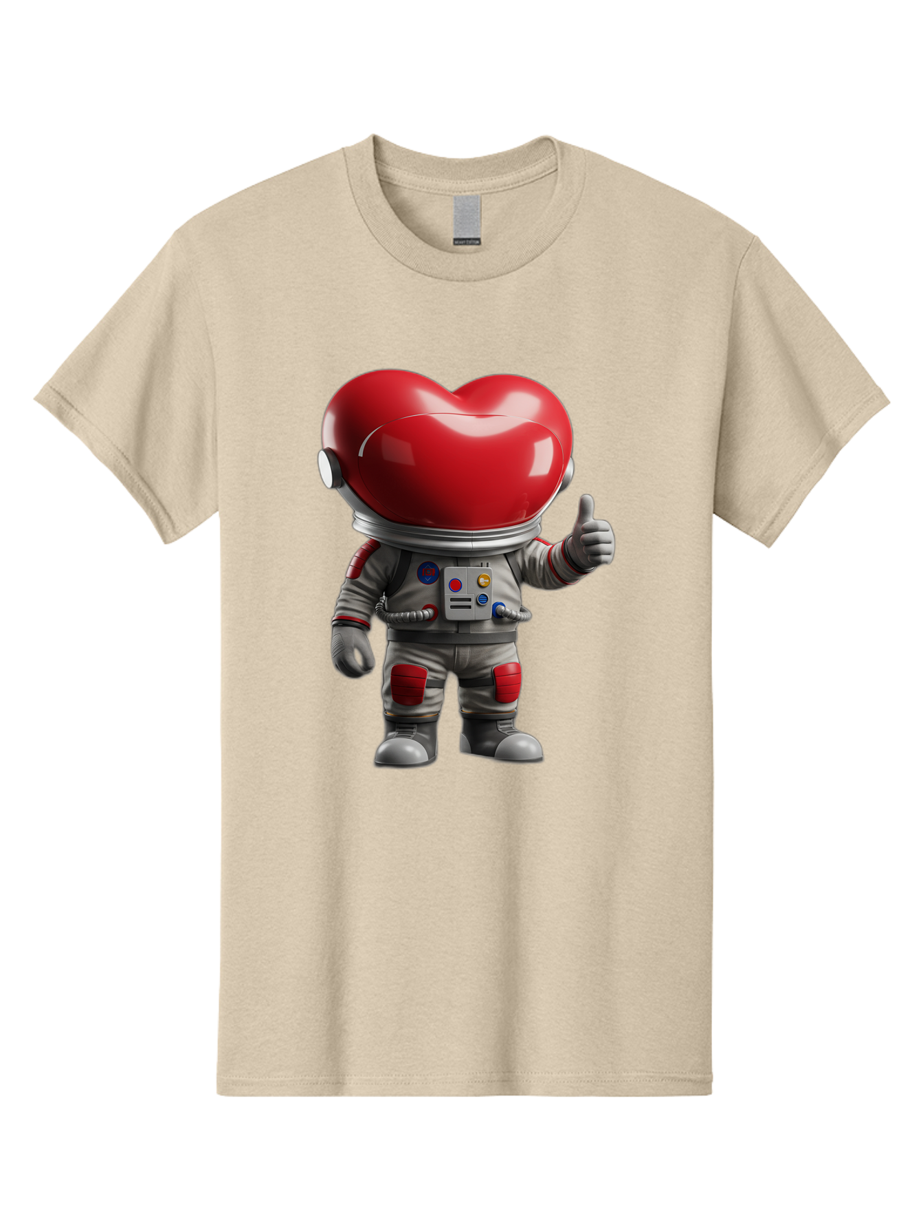 Astronaut-Heart Men'S Graphic Tee, 100% Cotton, Comfortable Casual Summer Wear, Machine Washable, Astronaut With Heart-Shaped Helmet, Thumbs Up Gesture, Space Suit, Futuristic Design, Red And Gray Colors, Love In Space, Positivity, Approval Bae122