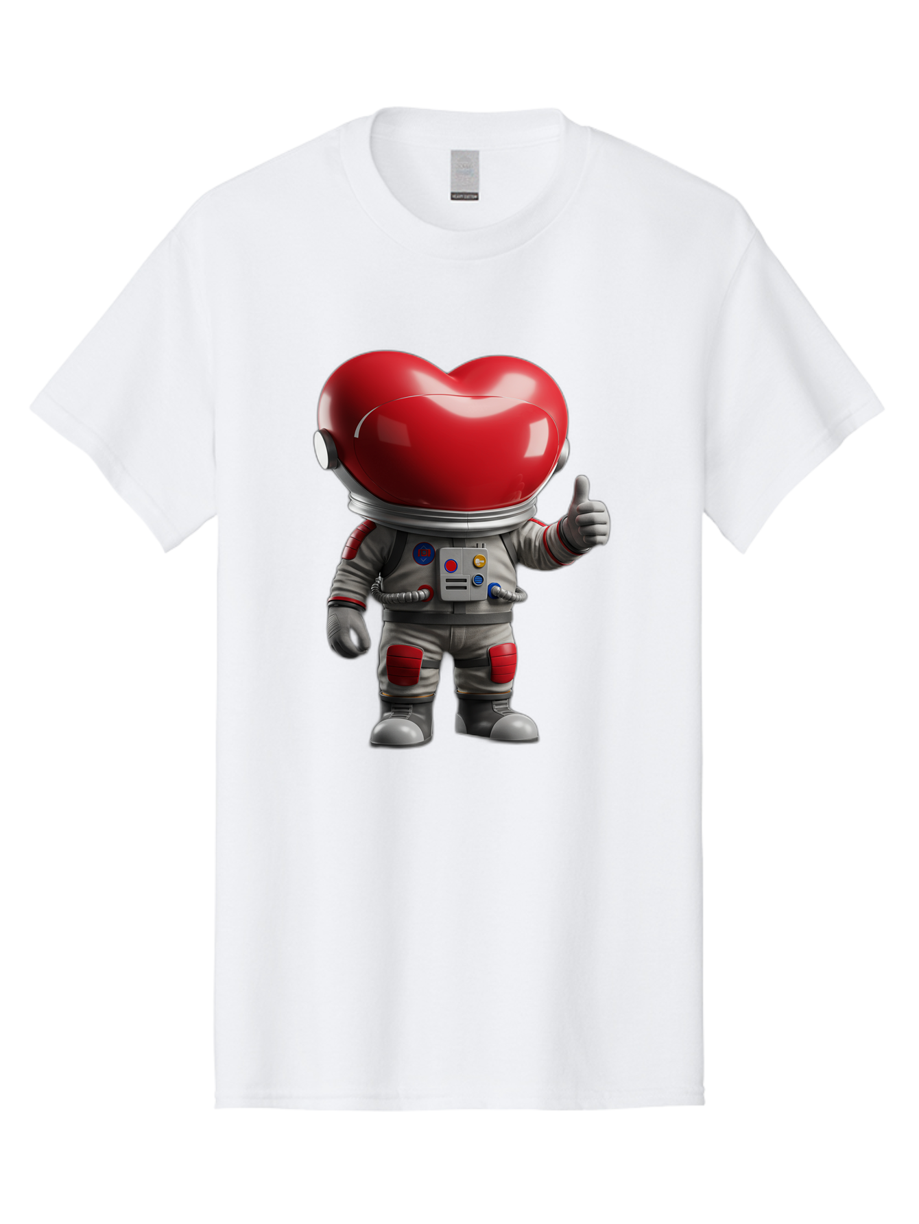 Astronaut-Heart Men'S Graphic Tee, 100% Cotton, Comfortable Casual Summer Wear, Machine Washable, Astronaut With Heart-Shaped Helmet, Thumbs Up Gesture, Space Suit, Futuristic Design, Red And Gray Colors, Love In Space, Positivity, Approval Bae122
