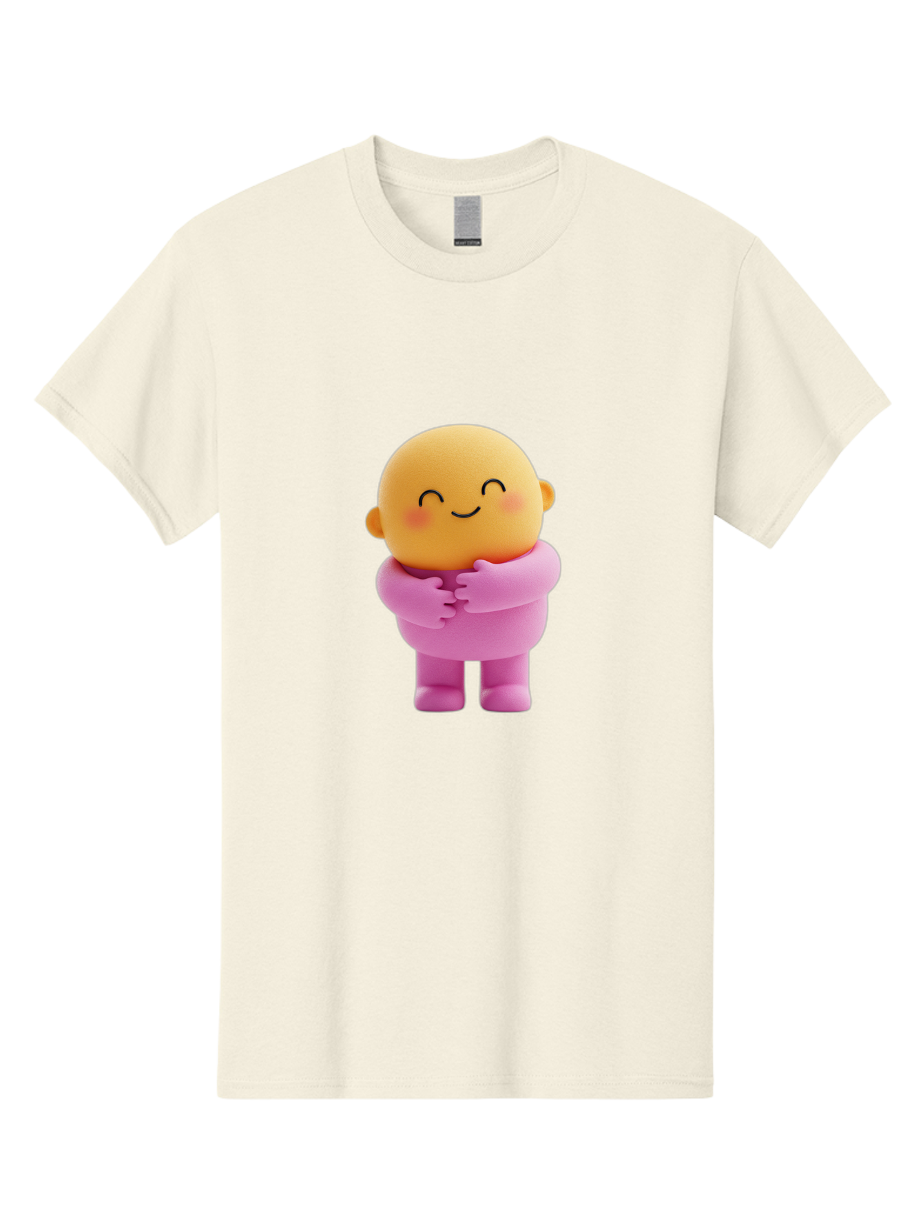 Baby-Figurine Men'S Graphic Tee, 100% Cotton, Comfortable Casual Summer Wear, Machine Washable, Cute Cartoon Character, Smiling Face, Pink Outfit, Hugging Self, Adorable Illustration, Kawaii Art, Lovable Persona, Childlike Charm Bae123