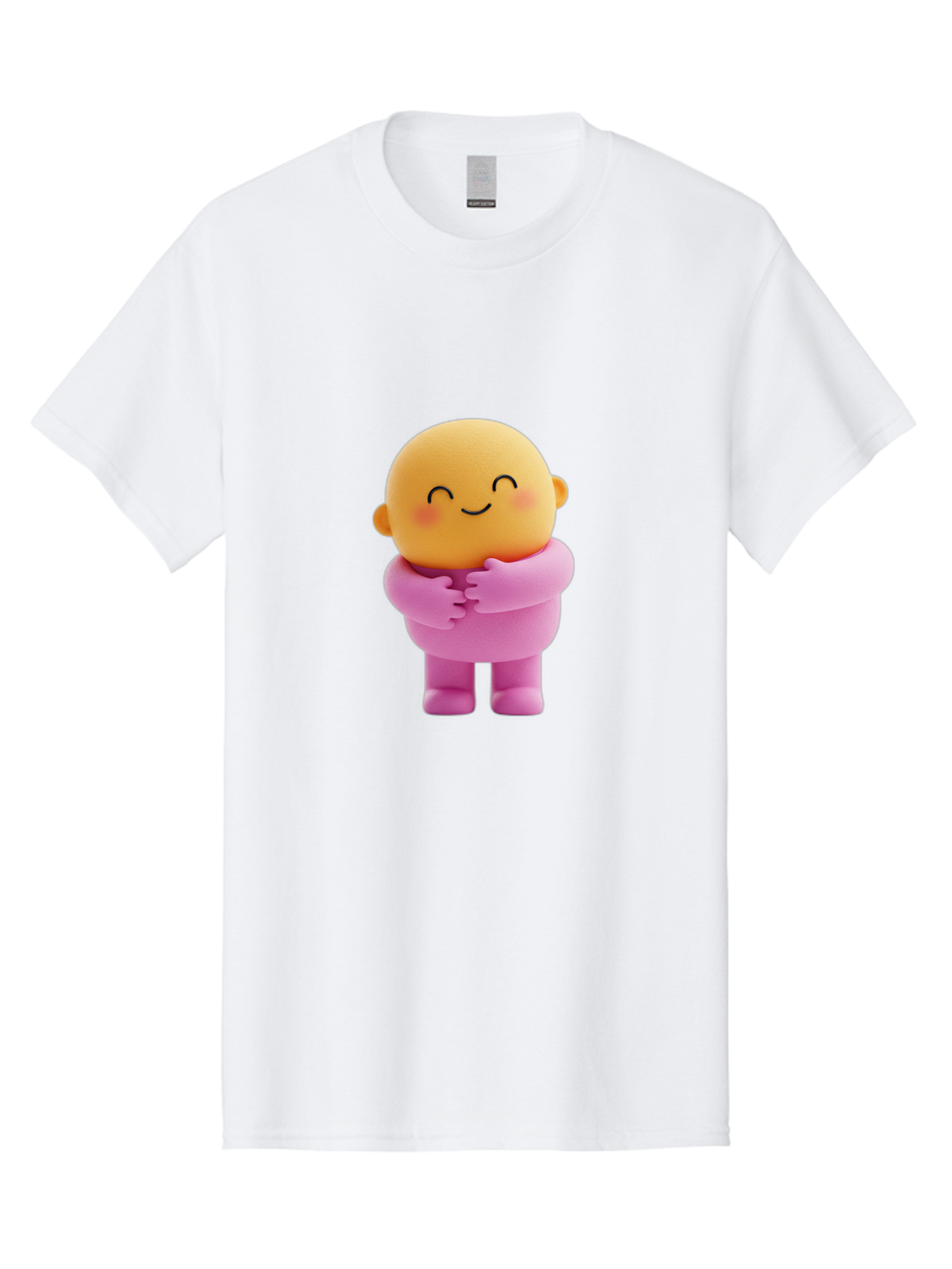 Baby-Figurine Men'S Graphic Tee, 100% Cotton, Comfortable Casual Summer Wear, Machine Washable, Cute Cartoon Character, Smiling Face, Pink Outfit, Hugging Self, Adorable Illustration, Kawaii Art, Lovable Persona, Childlike Charm Bae123