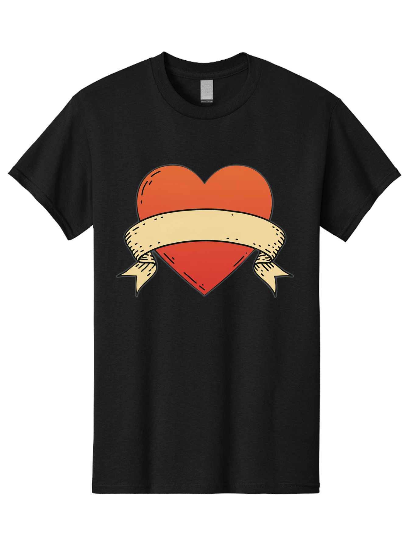 Banner-Heart Men'S Graphic Tee, 100% Cotton, Comfortable Casual Summer Wear, Machine Washable, Red Heart, Banner Wrapped, Tattoo Art, Cartoon Style, Heart Symbol, Ribbon Design, Classic Illustration, Love Emblem Bae124