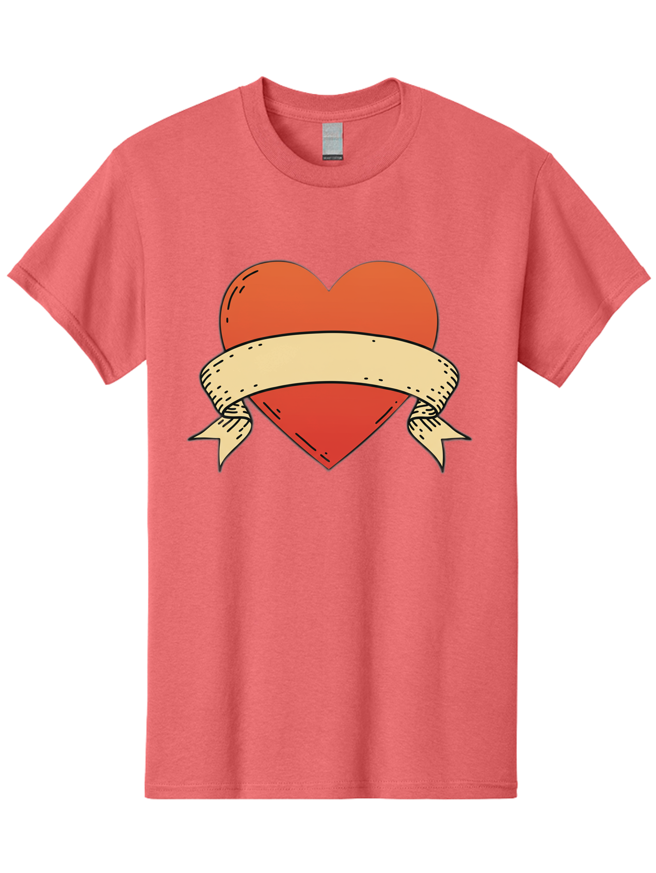 Banner-Heart Men'S Graphic Tee, 100% Cotton, Comfortable Casual Summer Wear, Machine Washable, Red Heart, Banner Wrapped, Tattoo Art, Cartoon Style, Heart Symbol, Ribbon Design, Classic Illustration, Love Emblem Bae124
