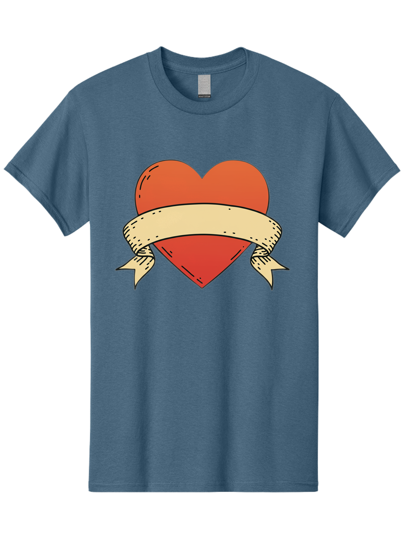 Banner-Heart Men'S Graphic Tee, 100% Cotton, Comfortable Casual Summer Wear, Machine Washable, Red Heart, Banner Wrapped, Tattoo Art, Cartoon Style, Heart Symbol, Ribbon Design, Classic Illustration, Love Emblem Bae124