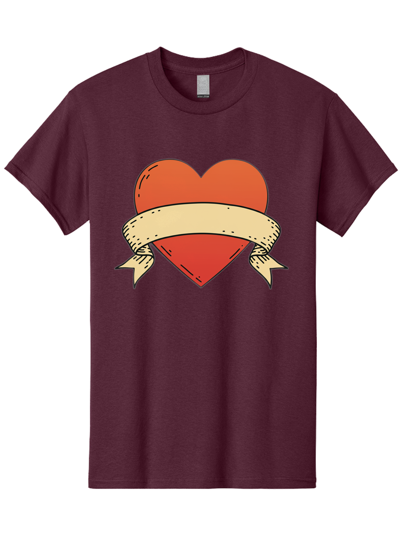 Banner-Heart Men'S Graphic Tee, 100% Cotton, Comfortable Casual Summer Wear, Machine Washable, Red Heart, Banner Wrapped, Tattoo Art, Cartoon Style, Heart Symbol, Ribbon Design, Classic Illustration, Love Emblem Bae124