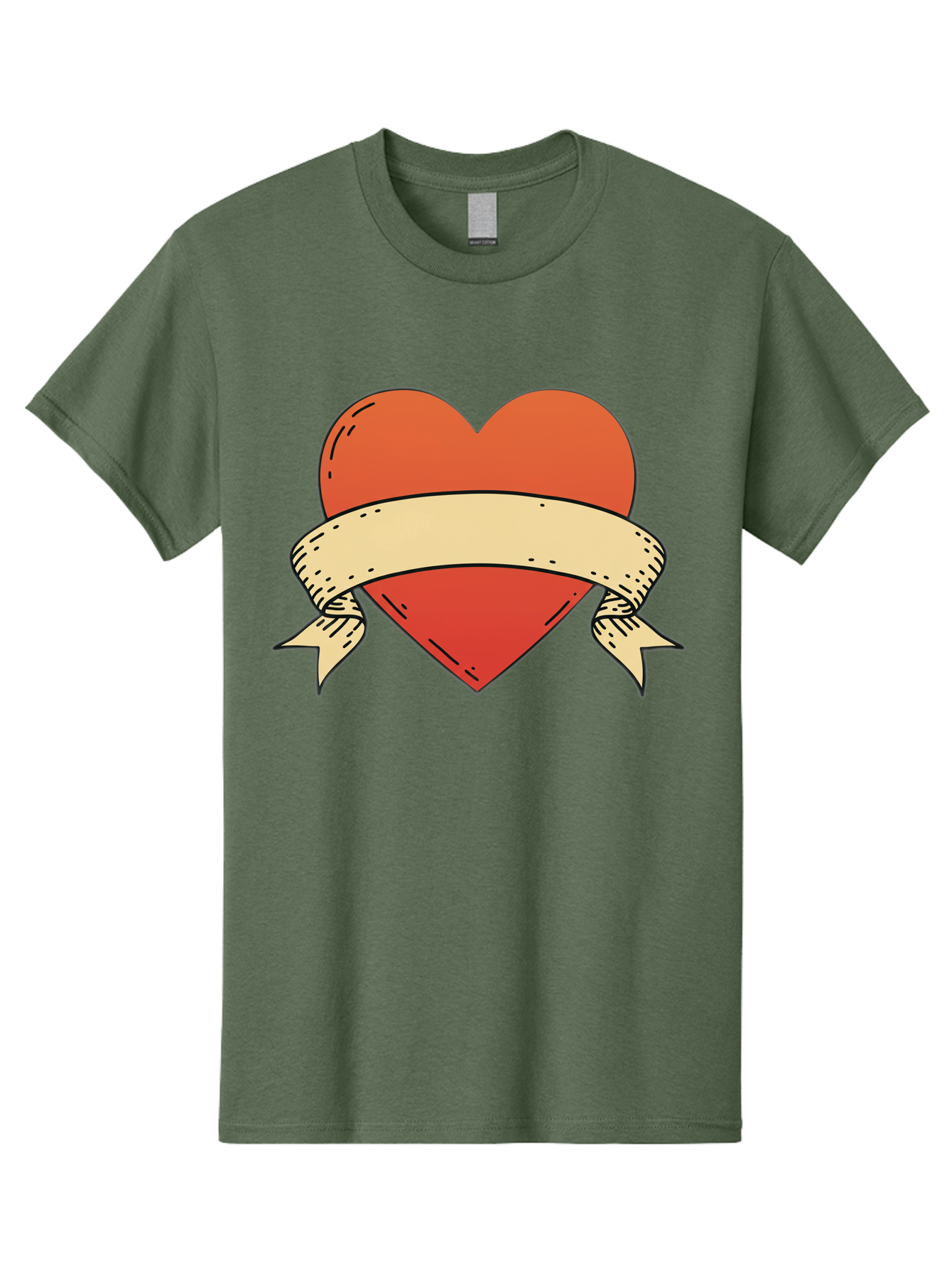 Banner-Heart Men'S Graphic Tee, 100% Cotton, Comfortable Casual Summer Wear, Machine Washable, Red Heart, Banner Wrapped, Tattoo Art, Cartoon Style, Heart Symbol, Ribbon Design, Classic Illustration, Love Emblem Bae124