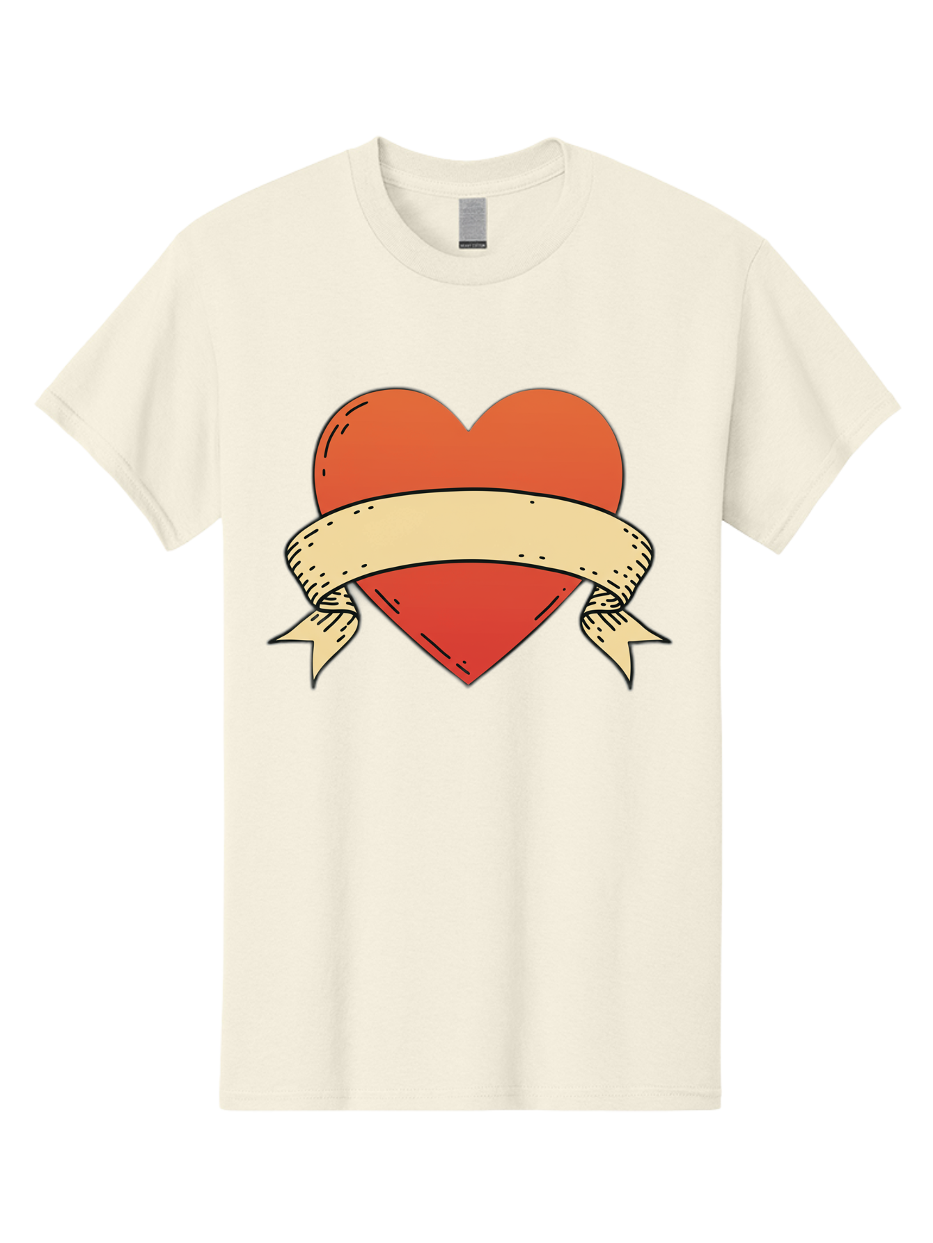 Banner-Heart Men'S Graphic Tee, 100% Cotton, Comfortable Casual Summer Wear, Machine Washable, Red Heart, Banner Wrapped, Tattoo Art, Cartoon Style, Heart Symbol, Ribbon Design, Classic Illustration, Love Emblem Bae124