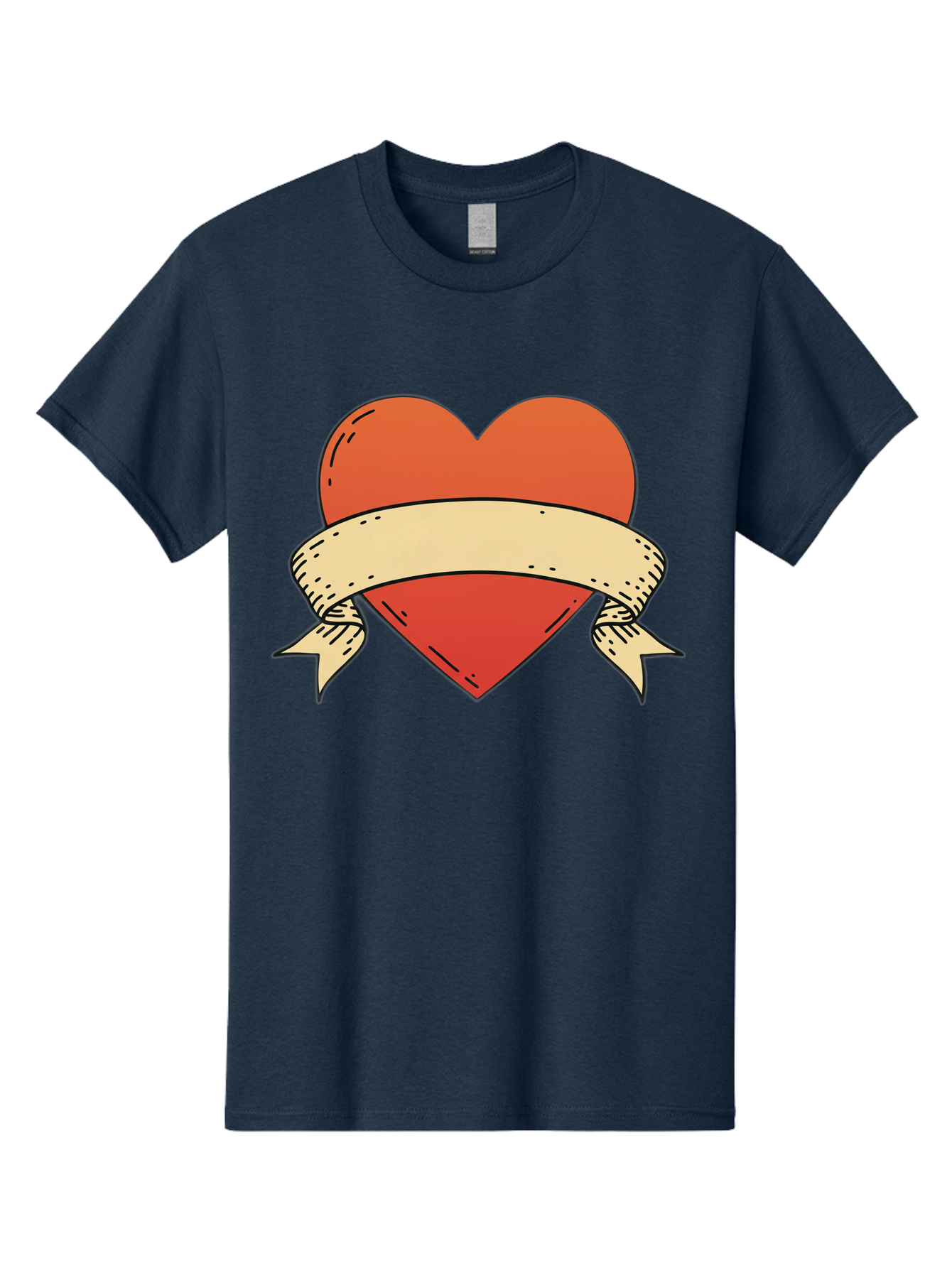 Banner-Heart Men'S Graphic Tee, 100% Cotton, Comfortable Casual Summer Wear, Machine Washable, Red Heart, Banner Wrapped, Tattoo Art, Cartoon Style, Heart Symbol, Ribbon Design, Classic Illustration, Love Emblem Bae124