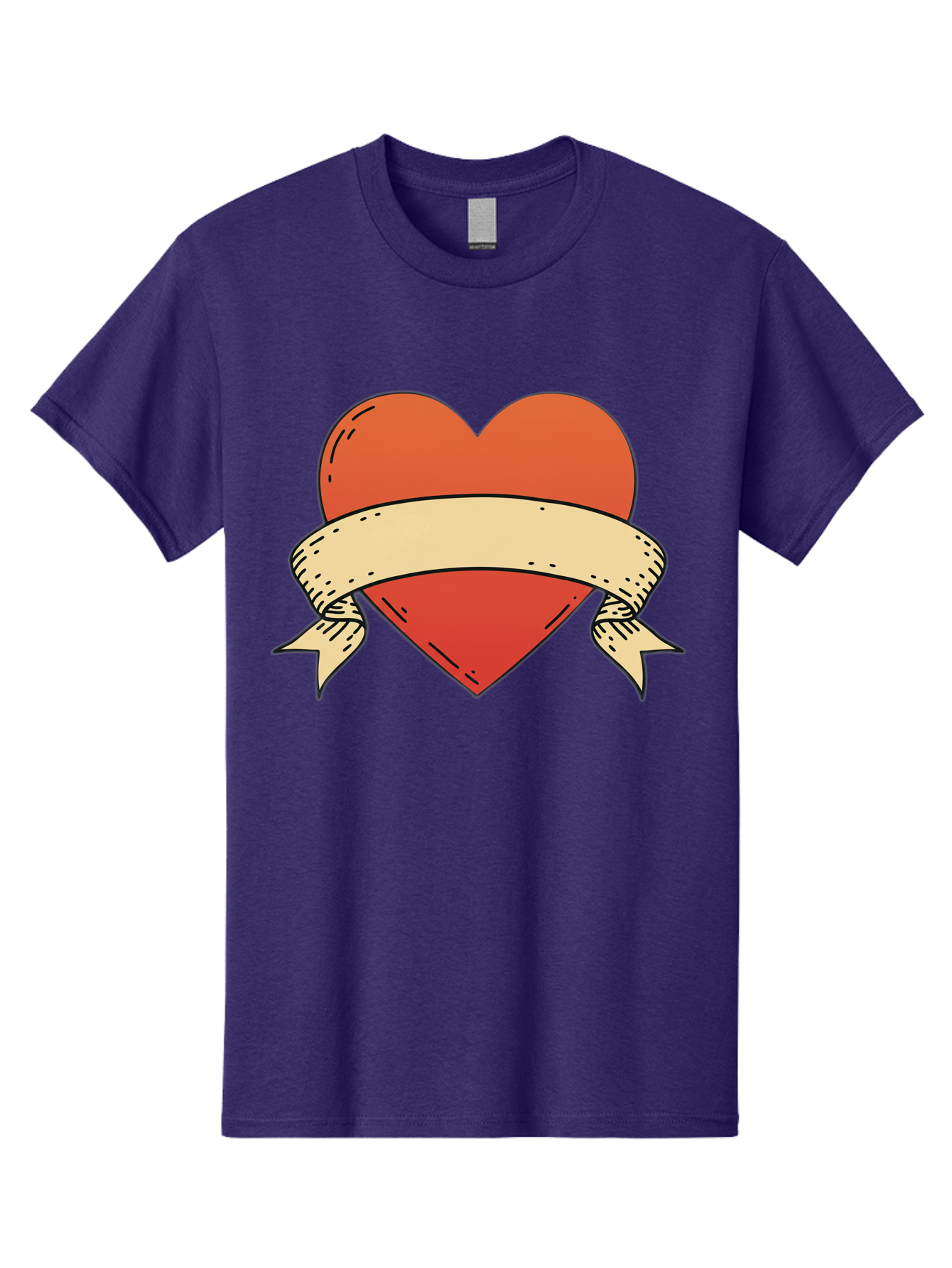 Banner-Heart Men'S Graphic Tee, 100% Cotton, Comfortable Casual Summer Wear, Machine Washable, Red Heart, Banner Wrapped, Tattoo Art, Cartoon Style, Heart Symbol, Ribbon Design, Classic Illustration, Love Emblem Bae124