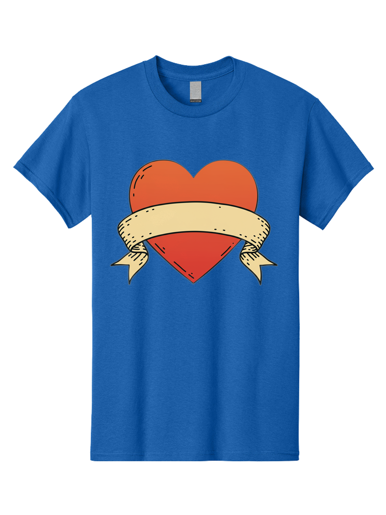 Banner-Heart Men'S Graphic Tee, 100% Cotton, Comfortable Casual Summer Wear, Machine Washable, Red Heart, Banner Wrapped, Tattoo Art, Cartoon Style, Heart Symbol, Ribbon Design, Classic Illustration, Love Emblem Bae124