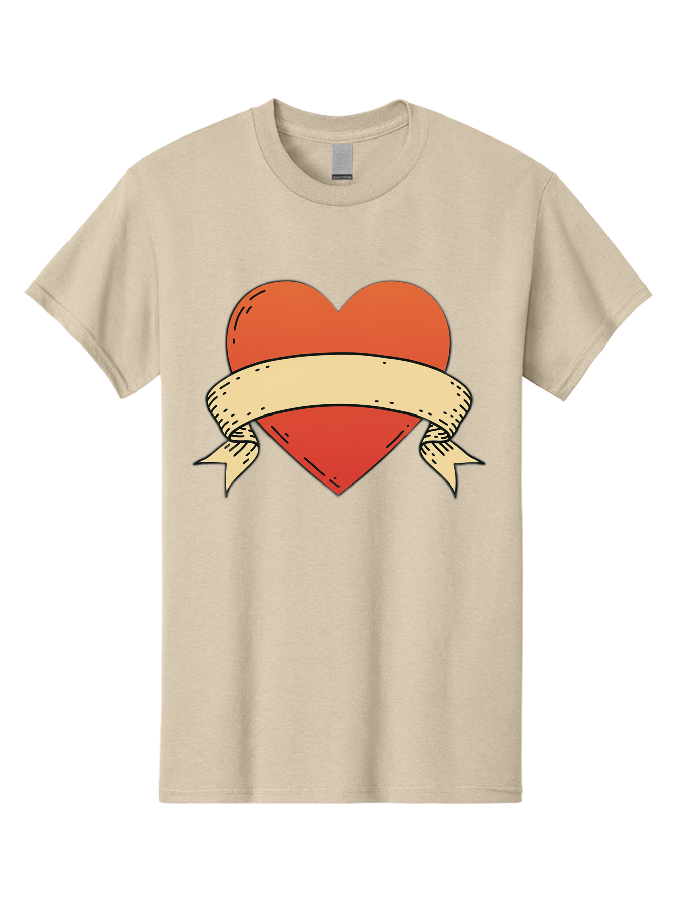 Banner-Heart Men'S Graphic Tee, 100% Cotton, Comfortable Casual Summer Wear, Machine Washable, Red Heart, Banner Wrapped, Tattoo Art, Cartoon Style, Heart Symbol, Ribbon Design, Classic Illustration, Love Emblem Bae124