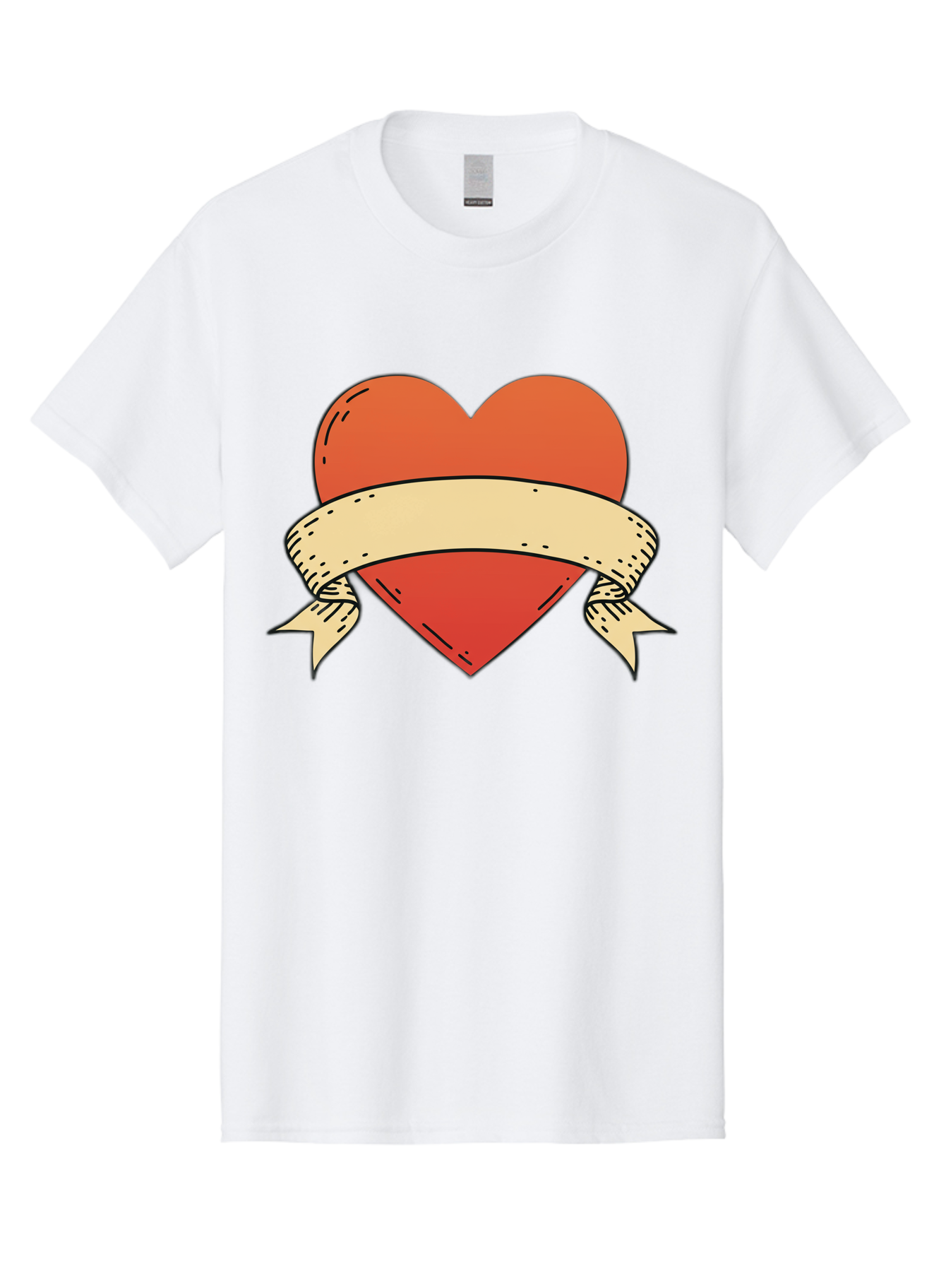 Banner-Heart Men'S Graphic Tee, 100% Cotton, Comfortable Casual Summer Wear, Machine Washable, Red Heart, Banner Wrapped, Tattoo Art, Cartoon Style, Heart Symbol, Ribbon Design, Classic Illustration, Love Emblem Bae124