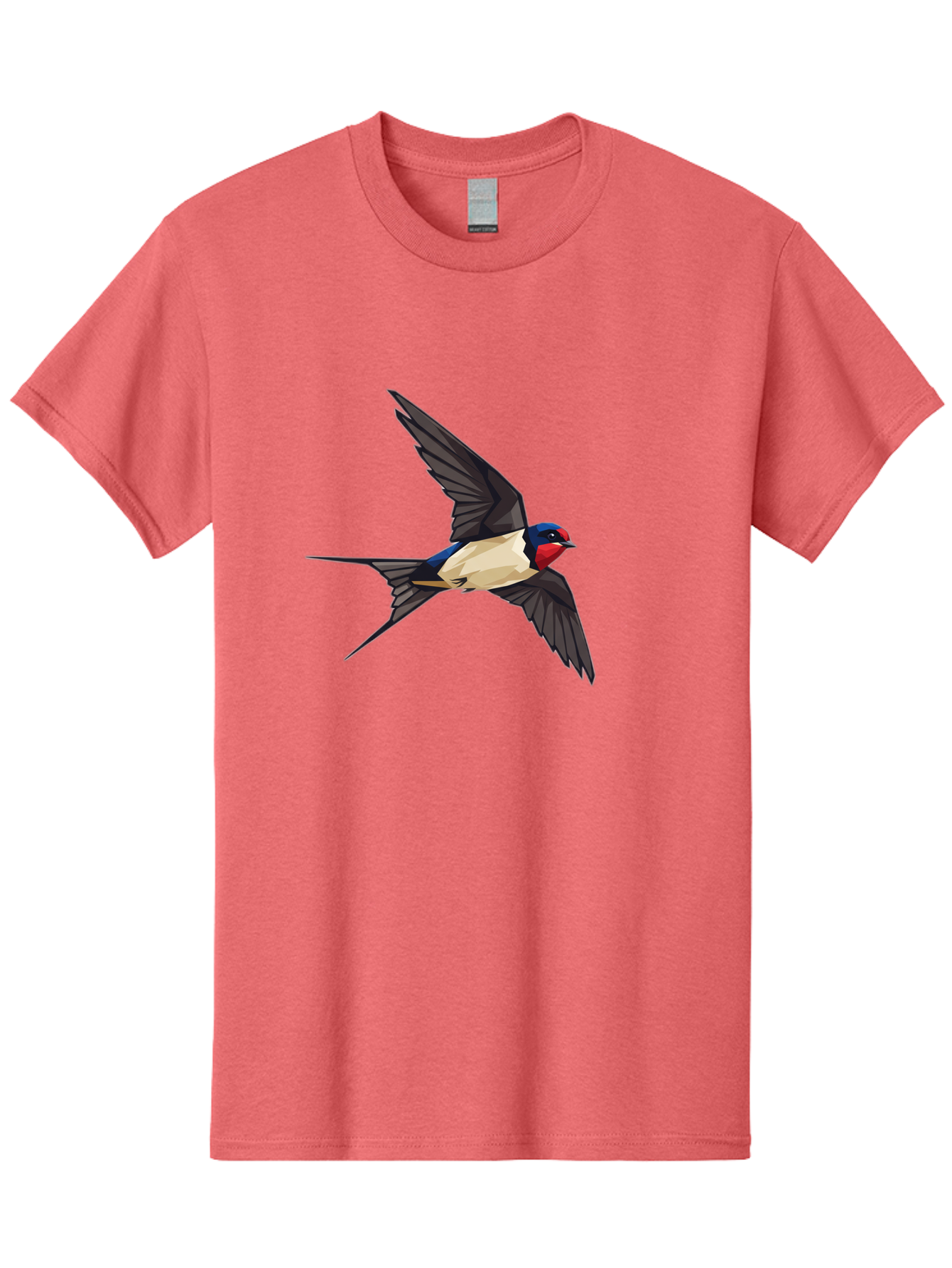 Barn-Swallow Men'S Graphic Tee, 100% Cotton, Comfortable Casual Summer Wear, Machine Washable, Swallow Bird In Flight, Bird Flying, Wings Spread, Colorful Plumage, Red Face, Blue Head, White Belly, Black Wings, Wildlife, Nature Graphics, Bae125