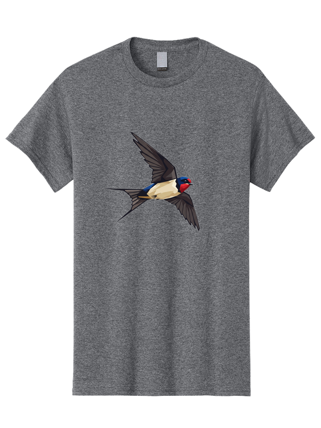 Barn-Swallow Men'S Graphic Tee, 100% Cotton, Comfortable Casual Summer Wear, Machine Washable, Swallow Bird In Flight, Bird Flying, Wings Spread, Colorful Plumage, Red Face, Blue Head, White Belly, Black Wings, Wildlife, Nature Graphics, Bae125