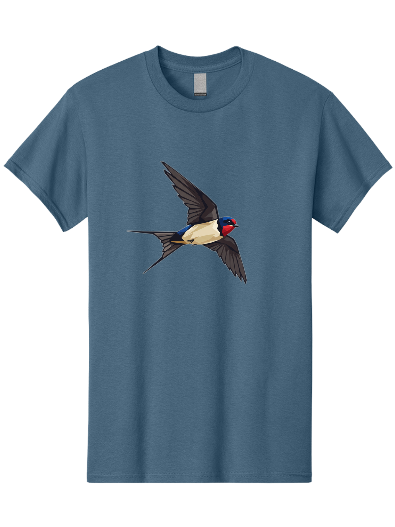 Barn-Swallow Men'S Graphic Tee, 100% Cotton, Comfortable Casual Summer Wear, Machine Washable, Swallow Bird In Flight, Bird Flying, Wings Spread, Colorful Plumage, Red Face, Blue Head, White Belly, Black Wings, Wildlife, Nature Graphics, Bae125