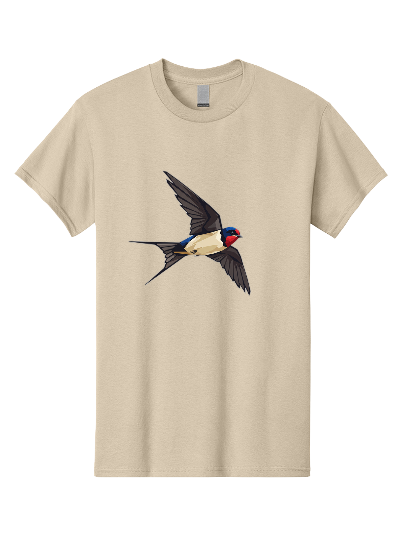 Barn-Swallow Men'S Graphic Tee, 100% Cotton, Comfortable Casual Summer Wear, Machine Washable, Swallow Bird In Flight, Bird Flying, Wings Spread, Colorful Plumage, Red Face, Blue Head, White Belly, Black Wings, Wildlife, Nature Graphics, Bae125