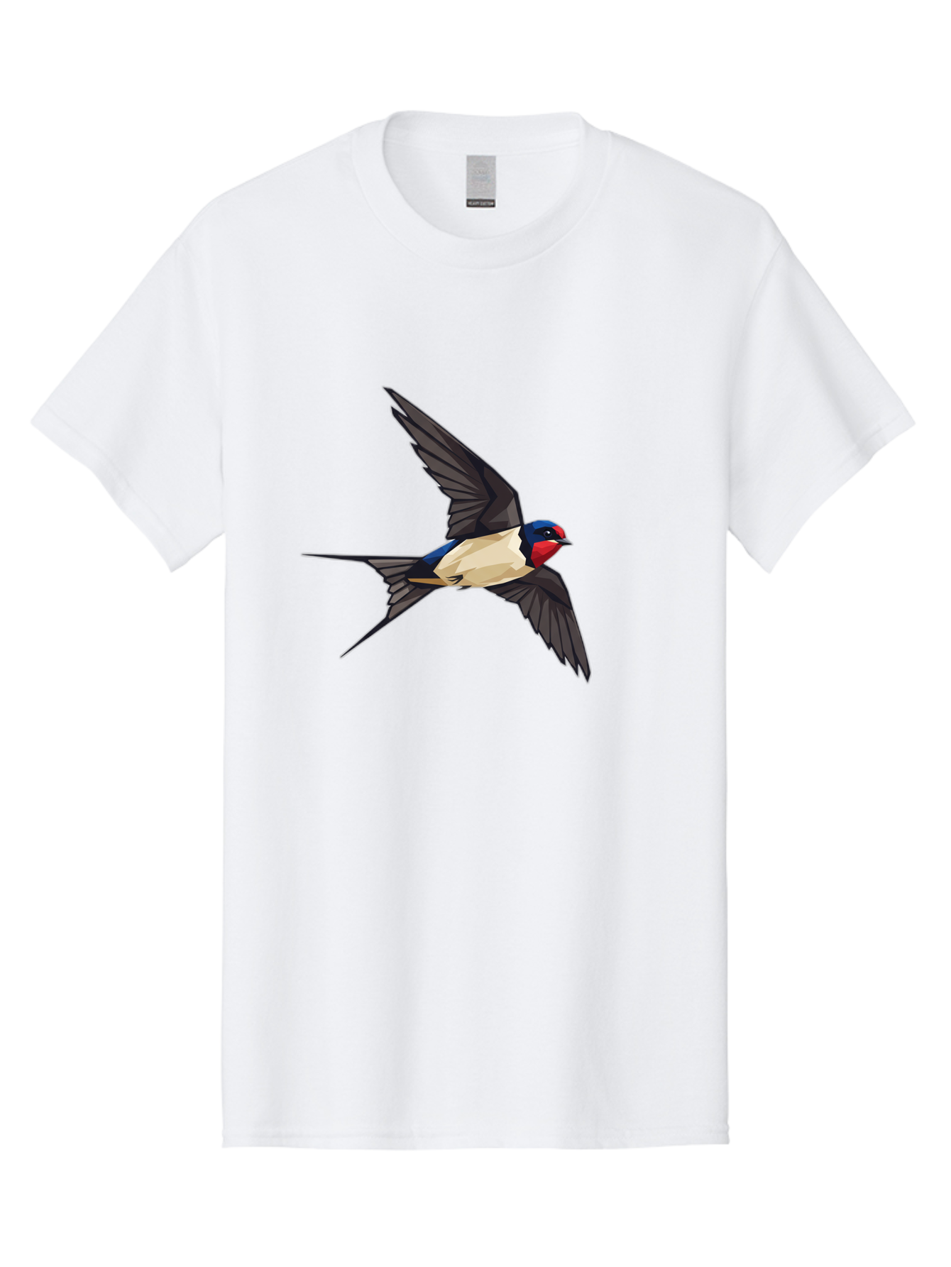Barn-Swallow Men'S Graphic Tee, 100% Cotton, Comfortable Casual Summer Wear, Machine Washable, Swallow Bird In Flight, Bird Flying, Wings Spread, Colorful Plumage, Red Face, Blue Head, White Belly, Black Wings, Wildlife, Nature Graphics, Bae125