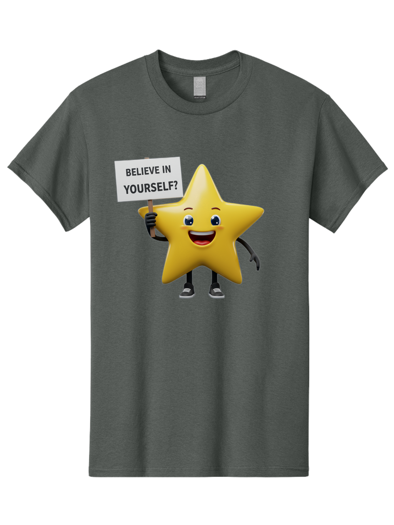 Believe-In-Yourself-1 Men'S Graphic Tee, 100% Cotton, Comfortable Casual Summer Wear, Machine Washable, Motivational Star, Believe In Yourself, Inspirational Quote, Positive Message, Cartoon Character, Happy Emotions, Confidence Booster, Bae126
