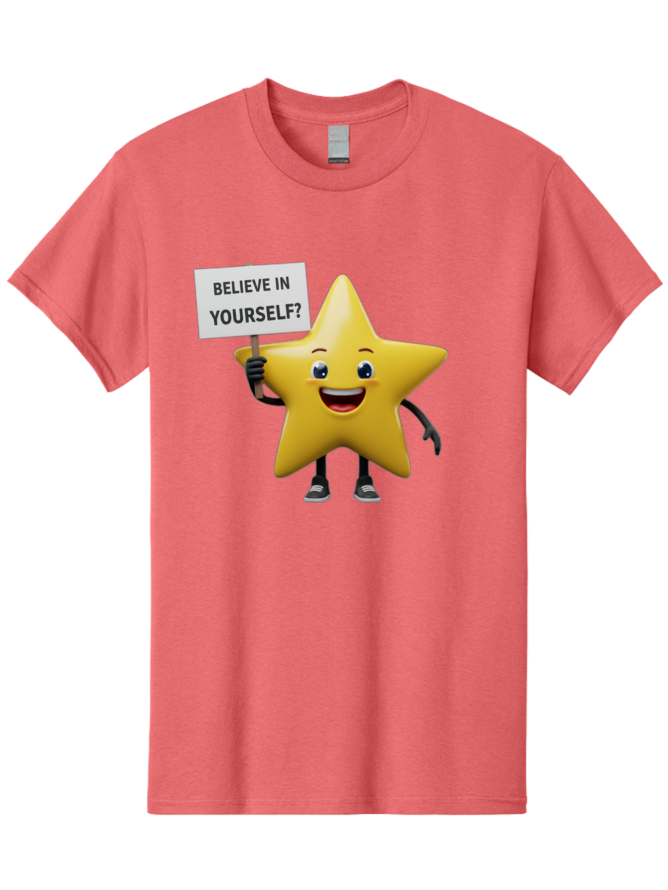 Believe-In-Yourself-1 Men'S Graphic Tee, 100% Cotton, Comfortable Casual Summer Wear, Machine Washable, Motivational Star, Believe In Yourself, Inspirational Quote, Positive Message, Cartoon Character, Happy Emotions, Confidence Booster, Bae126