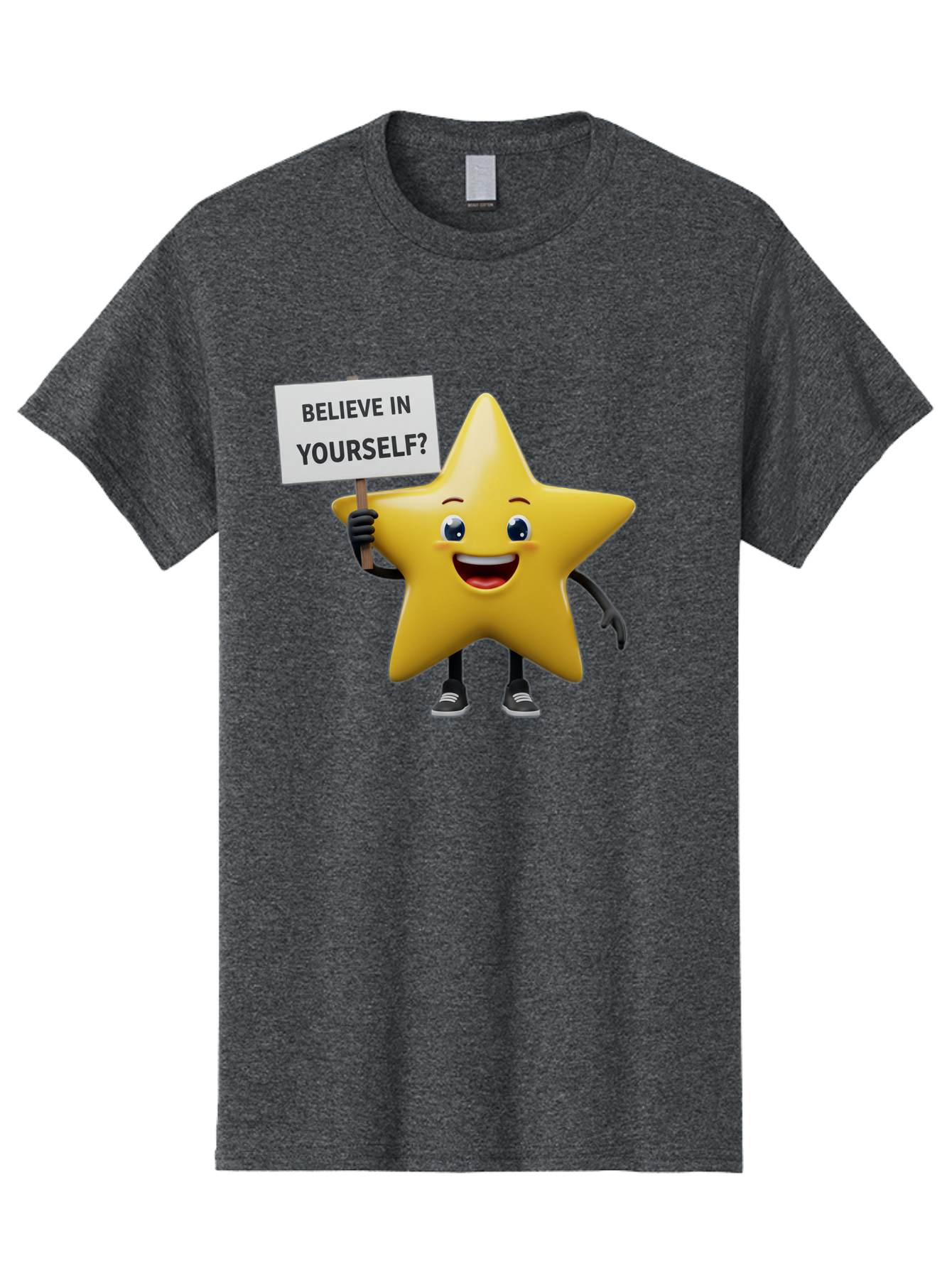 Believe-In-Yourself-1 Men'S Graphic Tee, 100% Cotton, Comfortable Casual Summer Wear, Machine Washable, Motivational Star, Believe In Yourself, Inspirational Quote, Positive Message, Cartoon Character, Happy Emotions, Confidence Booster, Bae126