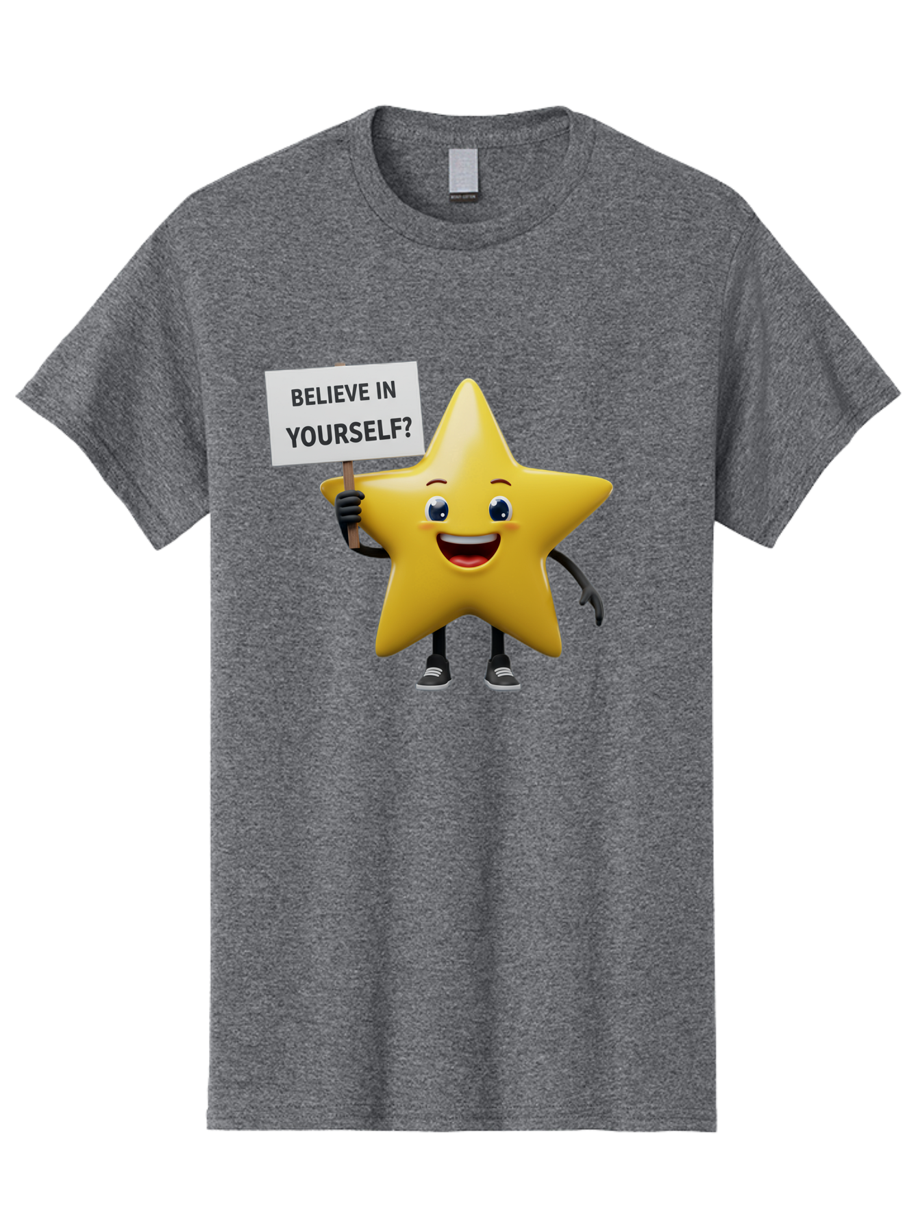 Believe-In-Yourself-1 Men'S Graphic Tee, 100% Cotton, Comfortable Casual Summer Wear, Machine Washable, Motivational Star, Believe In Yourself, Inspirational Quote, Positive Message, Cartoon Character, Happy Emotions, Confidence Booster, Bae126