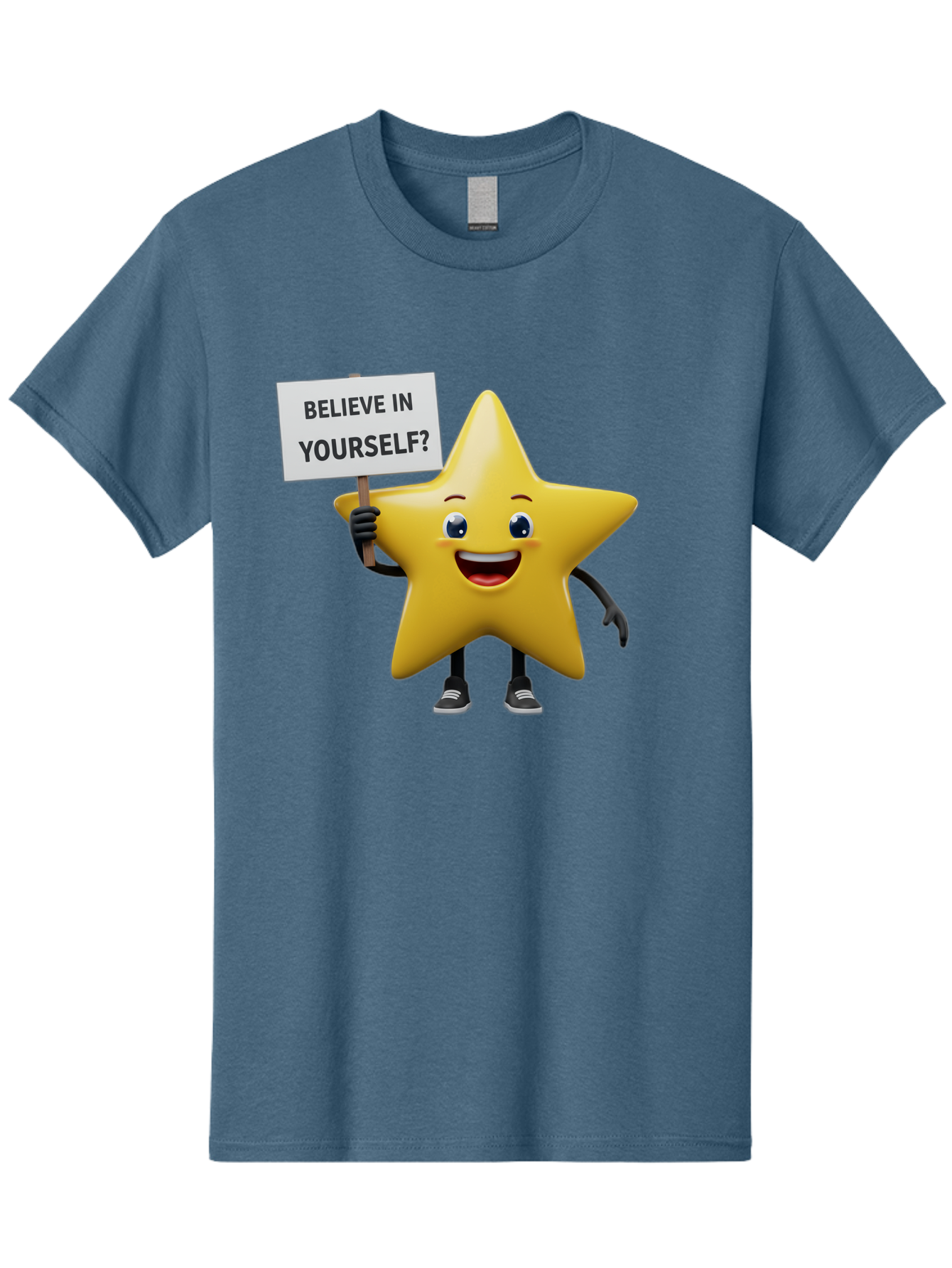 Believe-In-Yourself-1 Men'S Graphic Tee, 100% Cotton, Comfortable Casual Summer Wear, Machine Washable, Motivational Star, Believe In Yourself, Inspirational Quote, Positive Message, Cartoon Character, Happy Emotions, Confidence Booster, Bae126