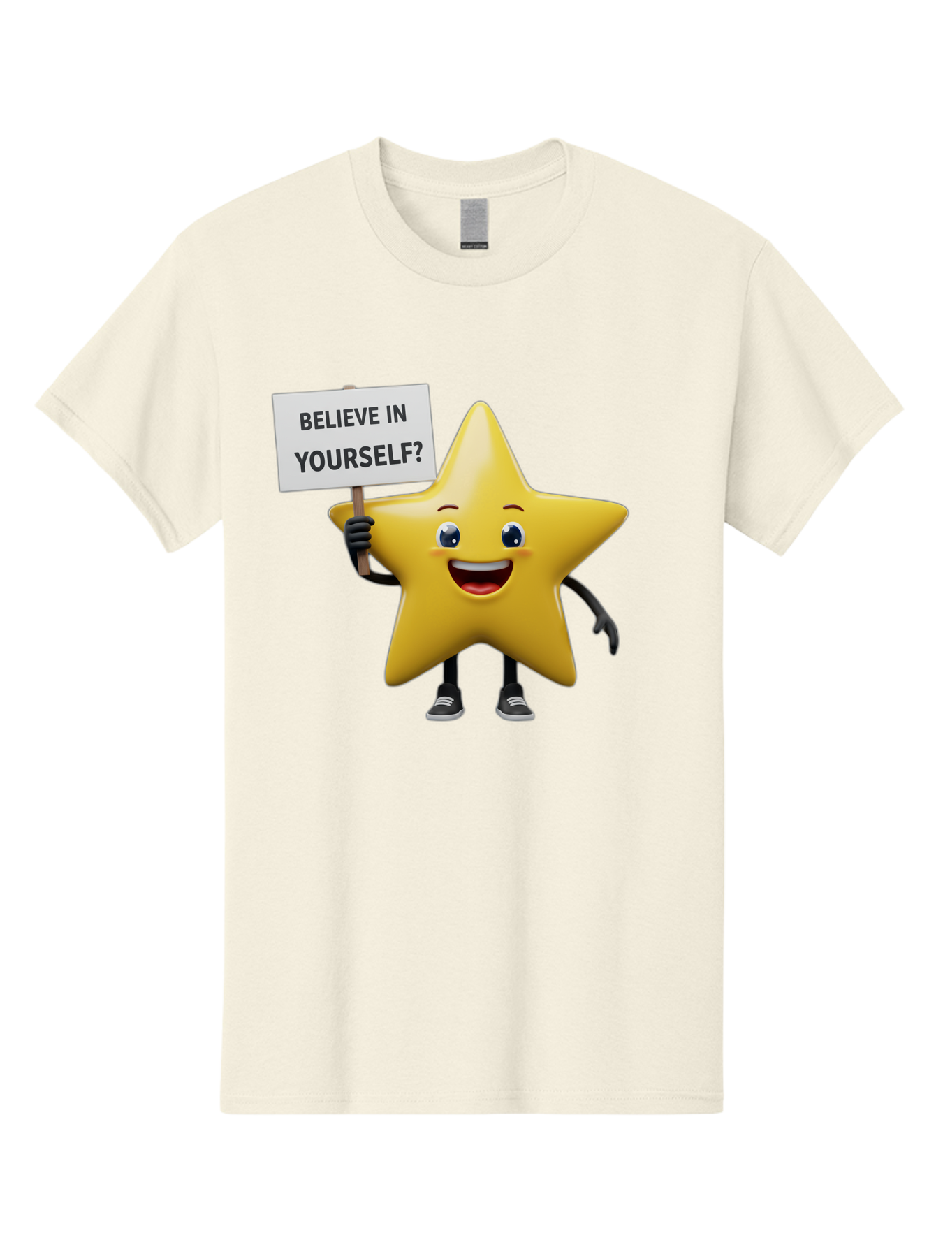 Believe-In-Yourself-1 Men'S Graphic Tee, 100% Cotton, Comfortable Casual Summer Wear, Machine Washable, Motivational Star, Believe In Yourself, Inspirational Quote, Positive Message, Cartoon Character, Happy Emotions, Confidence Booster, Bae126