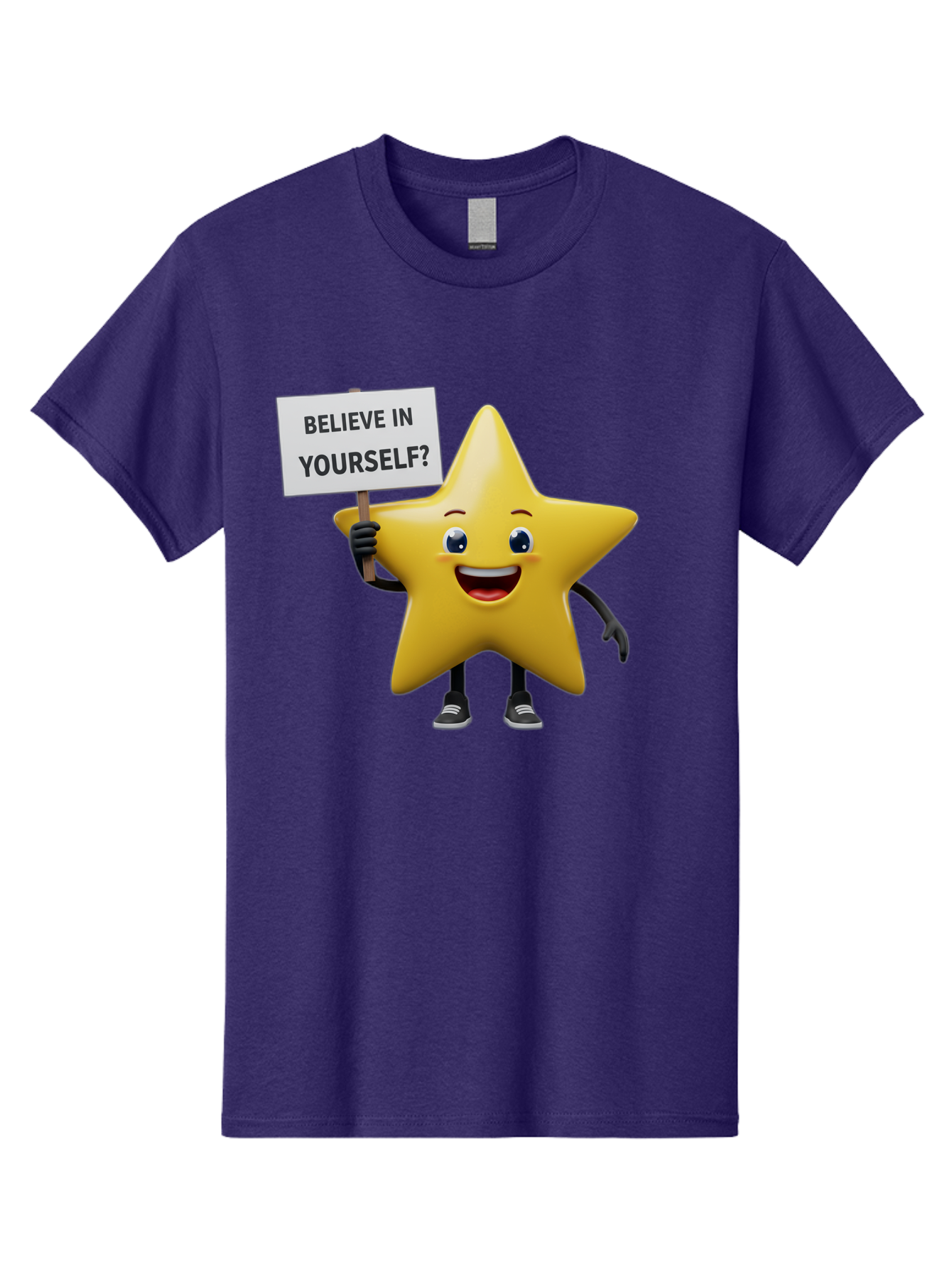 Believe-In-Yourself-1 Men'S Graphic Tee, 100% Cotton, Comfortable Casual Summer Wear, Machine Washable, Motivational Star, Believe In Yourself, Inspirational Quote, Positive Message, Cartoon Character, Happy Emotions, Confidence Booster, Bae126