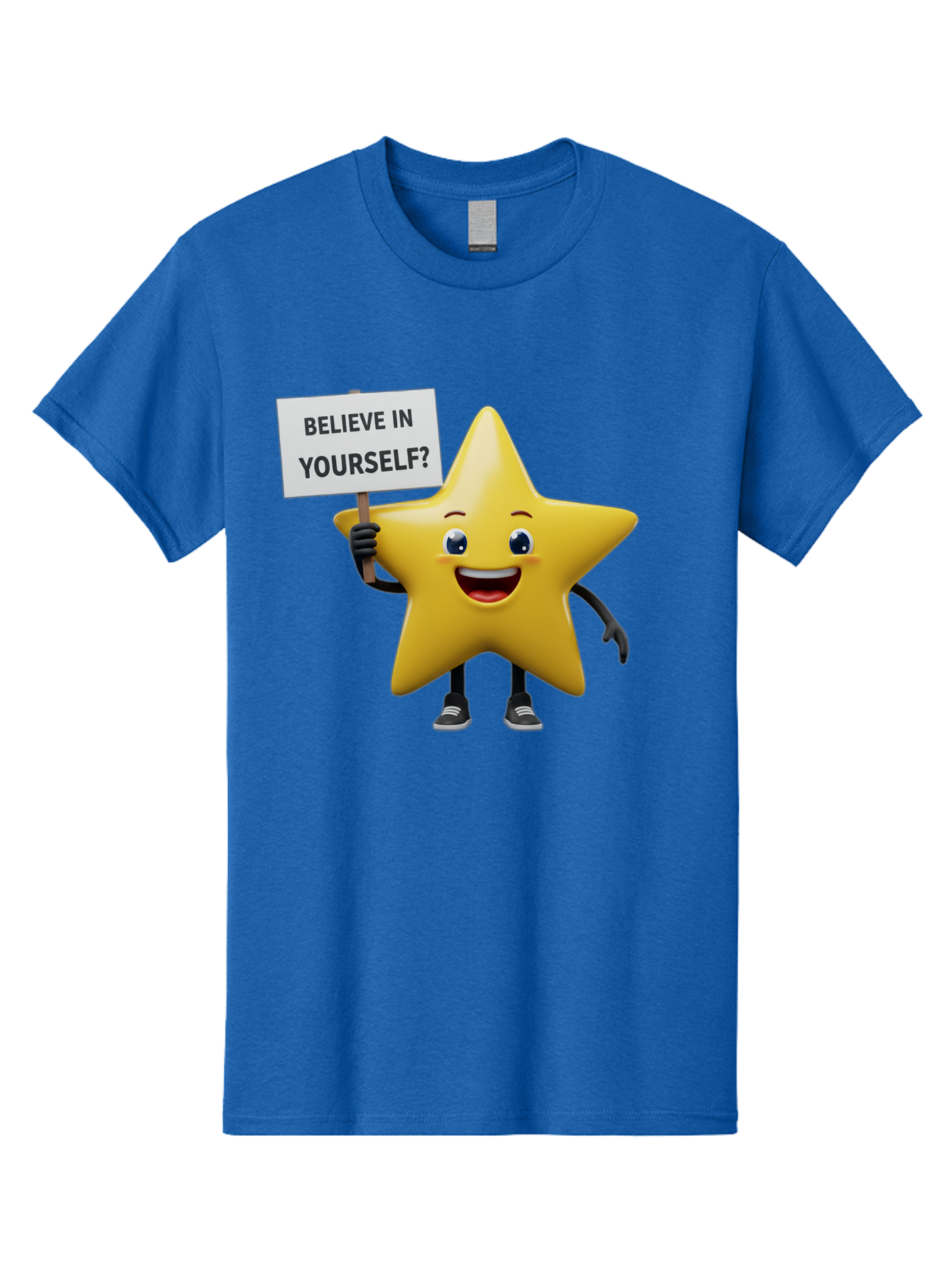 Believe-In-Yourself-1 Men'S Graphic Tee, 100% Cotton, Comfortable Casual Summer Wear, Machine Washable, Motivational Star, Believe In Yourself, Inspirational Quote, Positive Message, Cartoon Character, Happy Emotions, Confidence Booster, Bae126